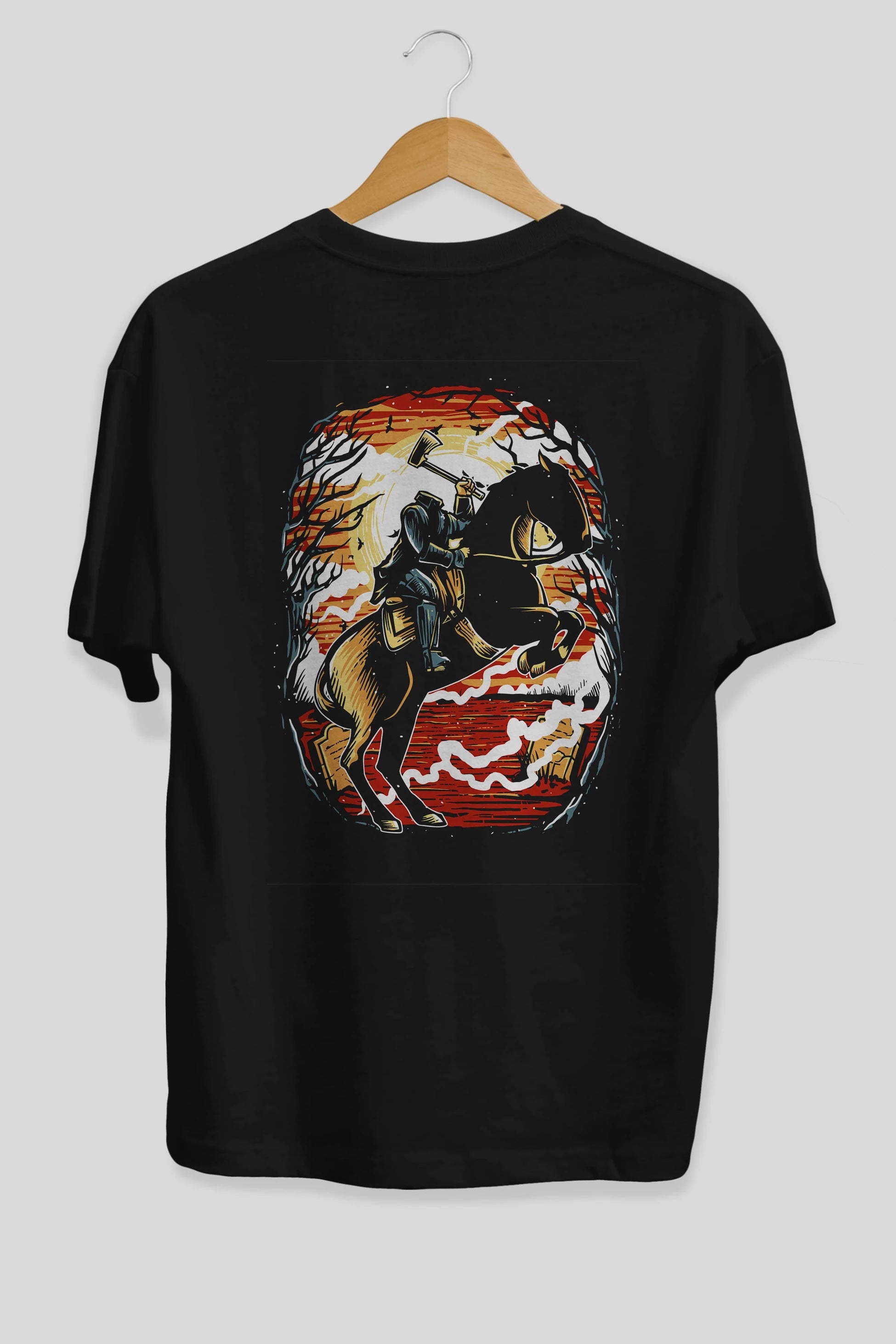 Headless Horseman Arka Baskılı Oversize t-shirt Erkek Kadın Unisex %100 Pamuk