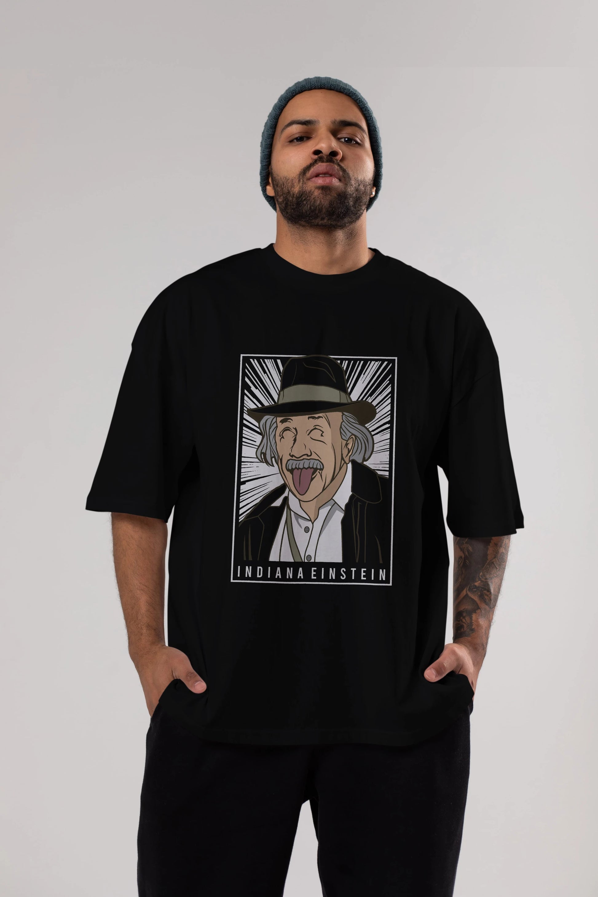 Indiana Jones Einstein Ön Baskılı Oversize t-shirt Erkek Kadın Unisex %100 Pamuk tişort