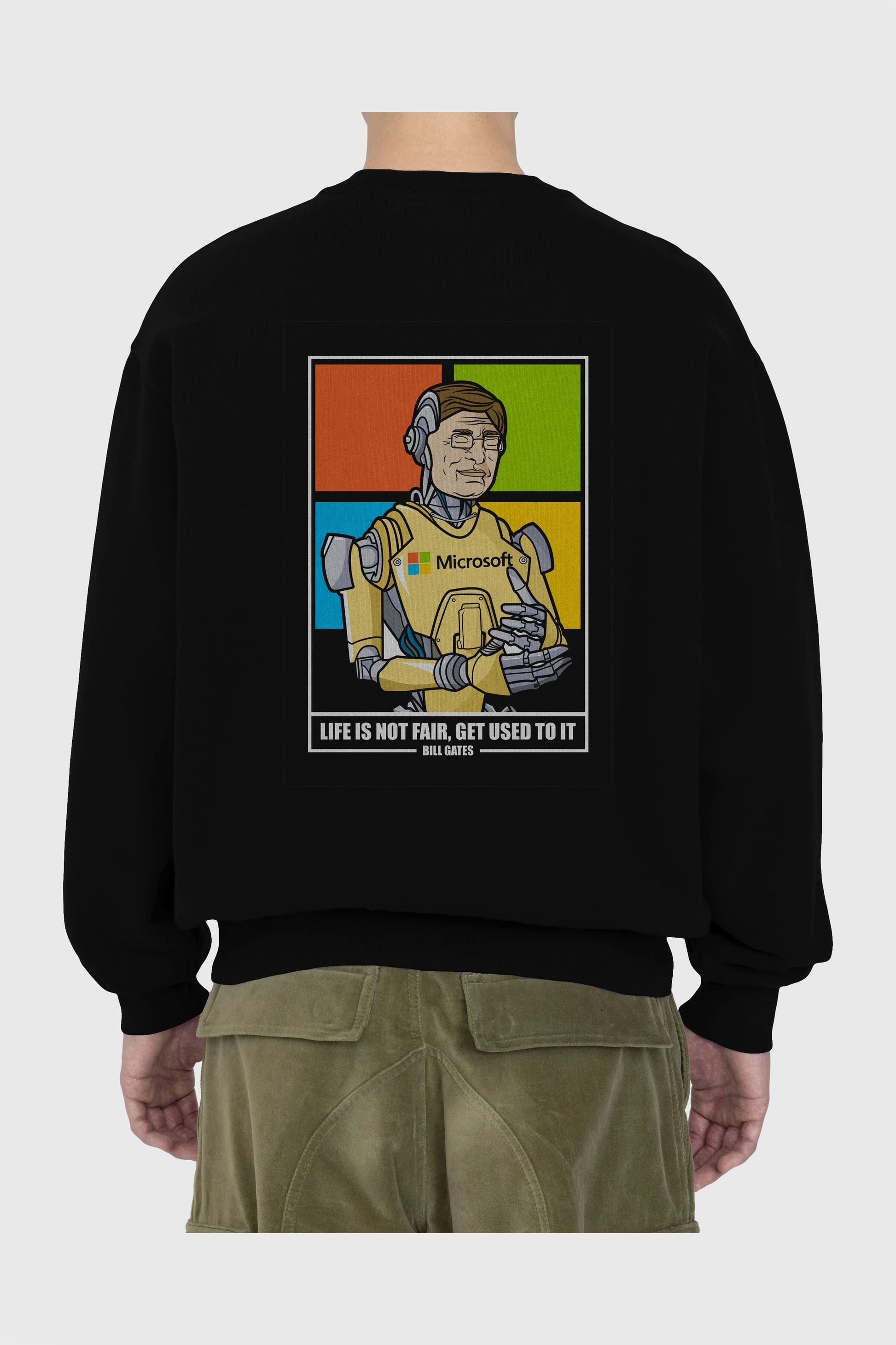Bill Gates Robot Human Arka Baskılı Oversize Sweatshirt Erkek Kadın Unisex