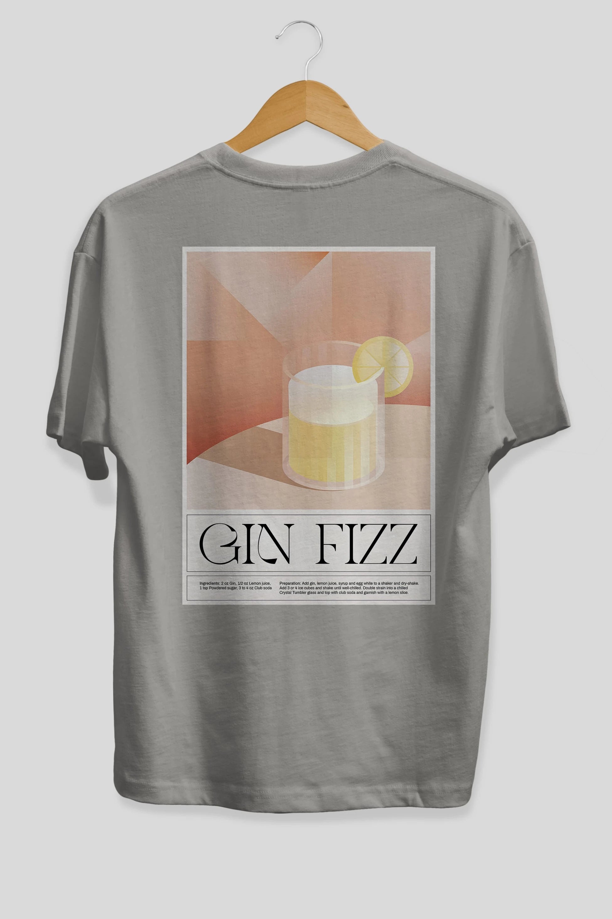 Gin Fizz Arka Baskılı Oversize t-shirt Erkek Kadın Unisex %100 Pamuk Bisiklet Yaka tişort