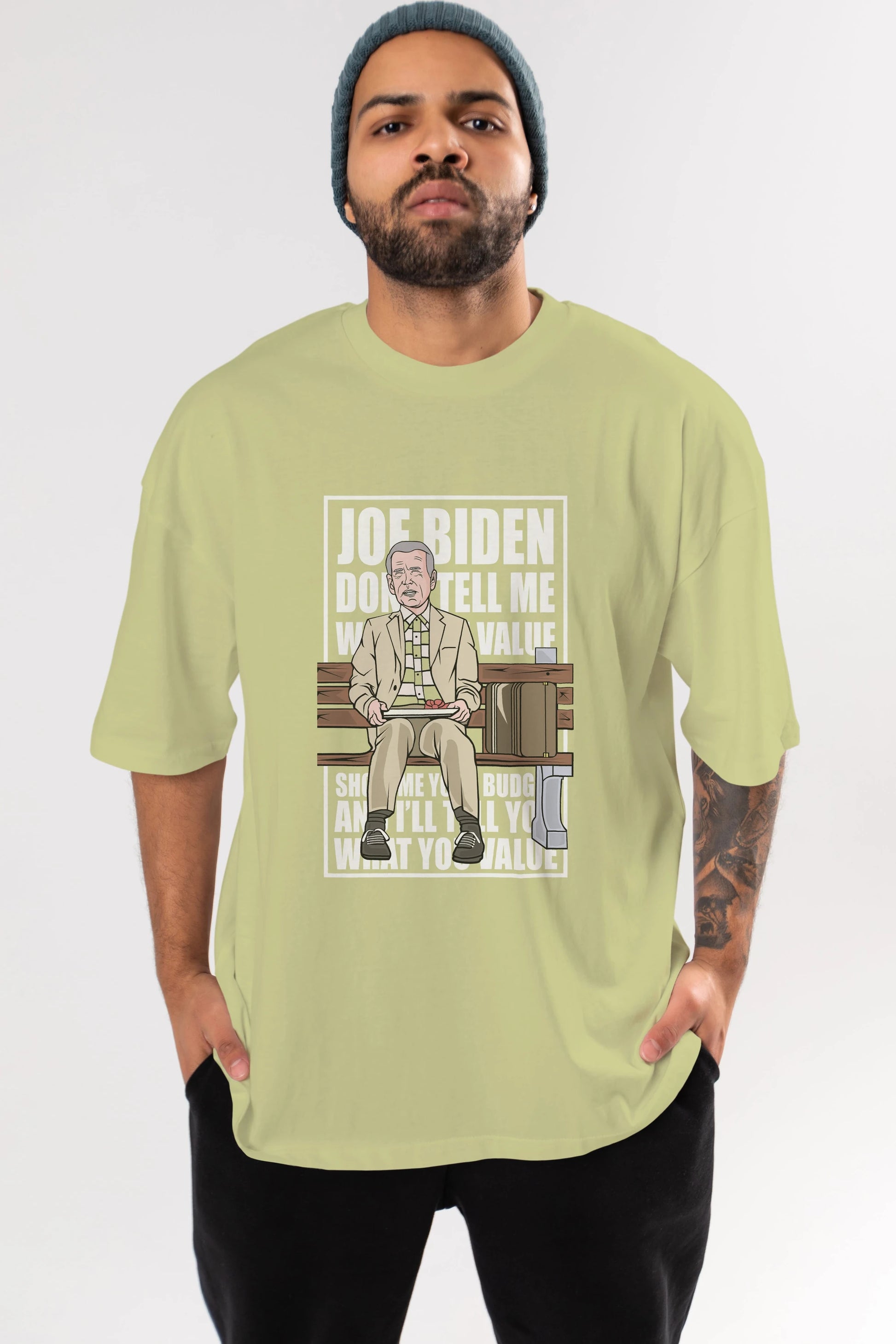 Joe Biden Forest Gump Ön Baskılı Oversize t-shirt Erkek Kadın Unisex %100 Pamuk tişort