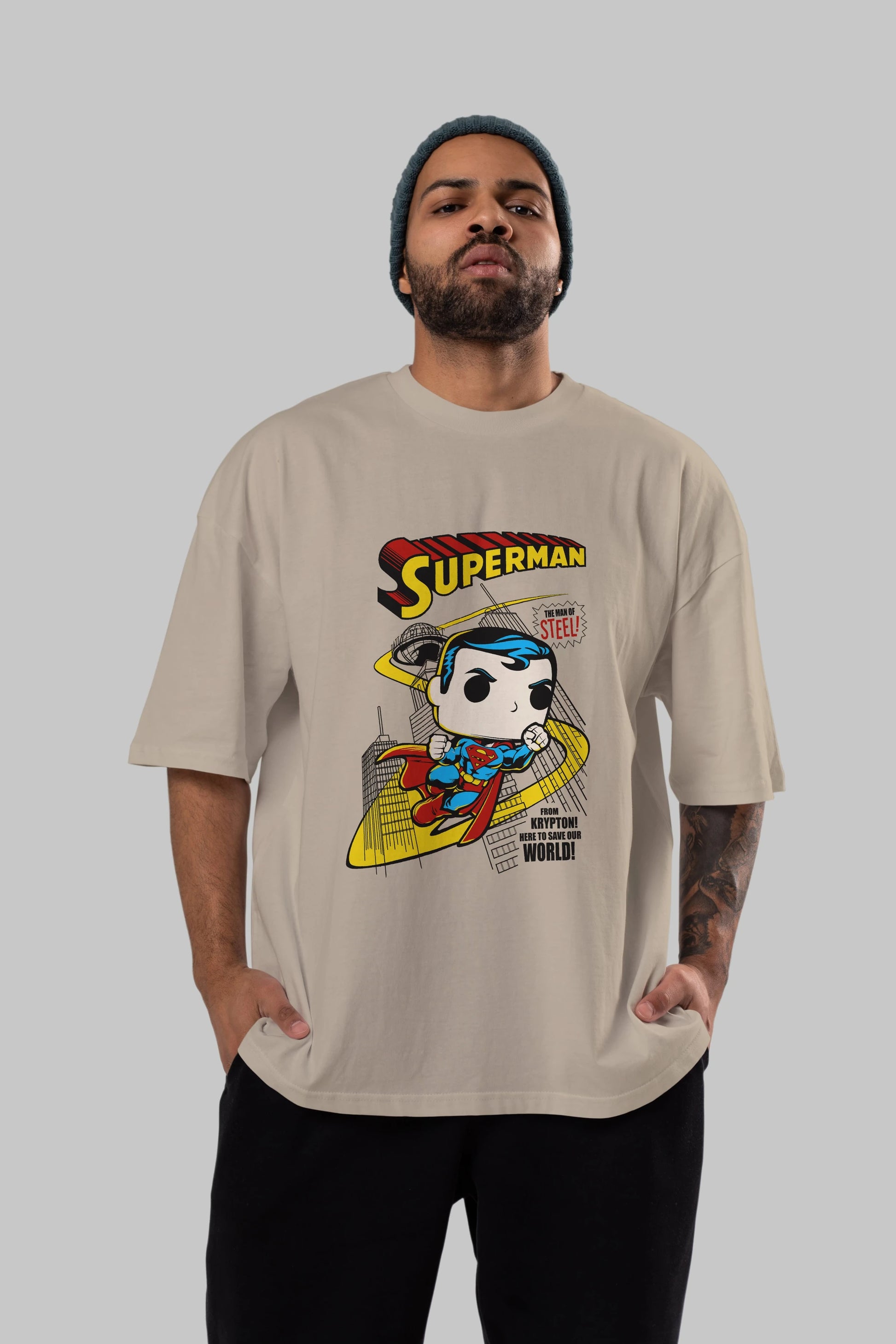 Superman (2) Ön Baskılı Oversize t-shirt Erkek Kadın Unisex %100 Pamuk Bisiklet Yaka tişort