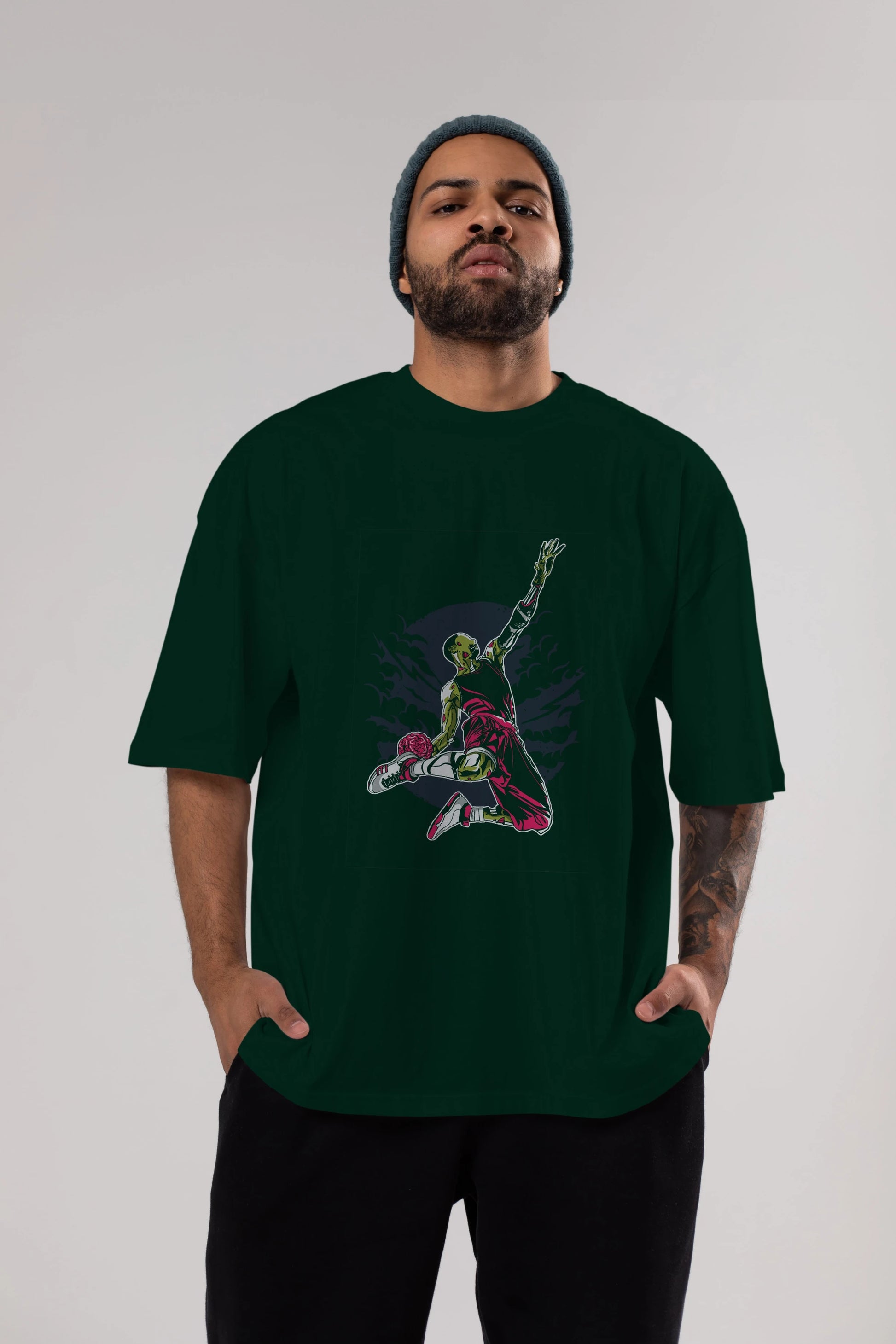 Zombie Slam Dunk Ön Baskılı Oversize t-shirt Erkek Kadın Unisex %100 Pamuk tişort