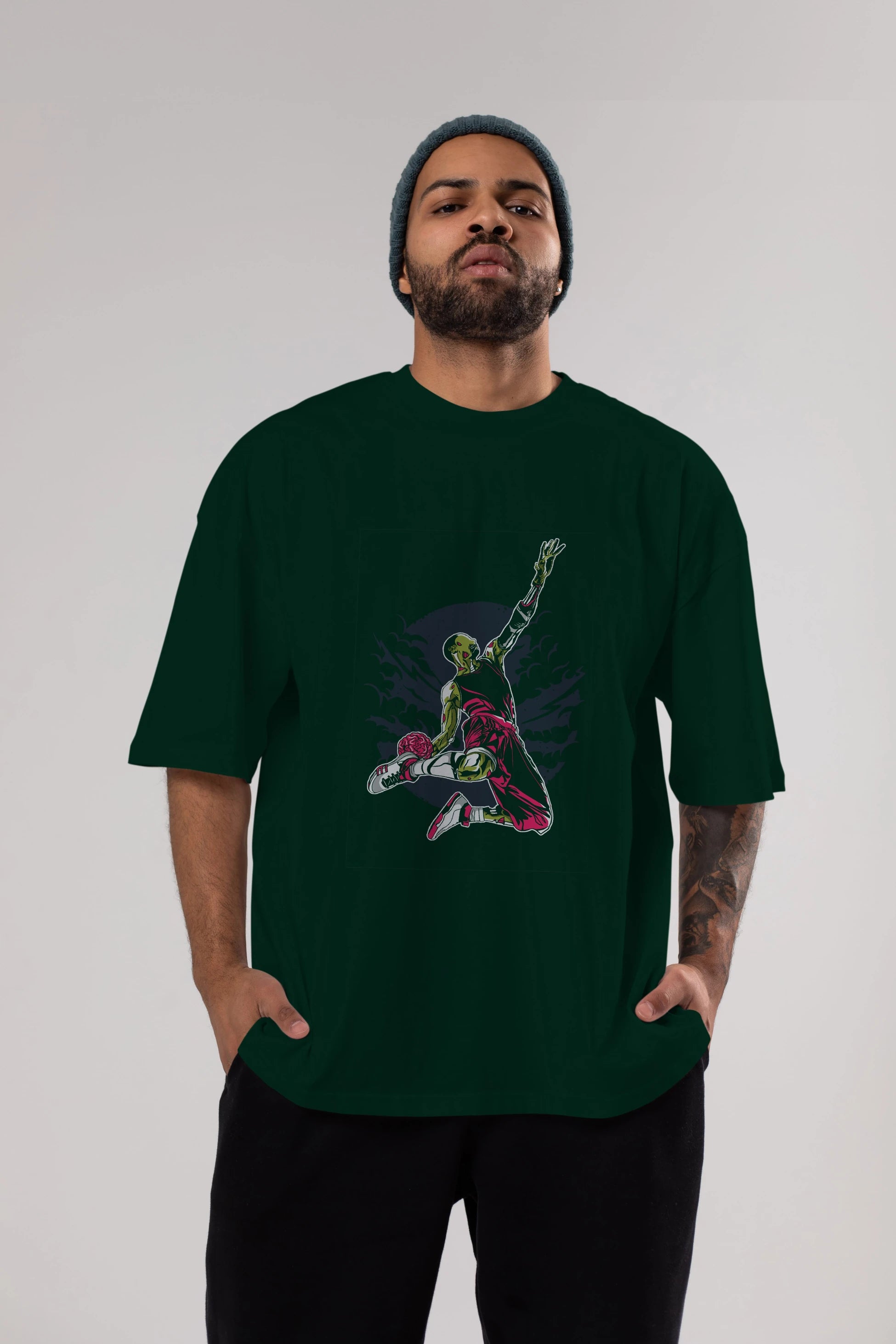Zombie Slam Dunk Ön Baskılı Oversize t-shirt Erkek Kadın Unisex %100 Pamuk tişort
