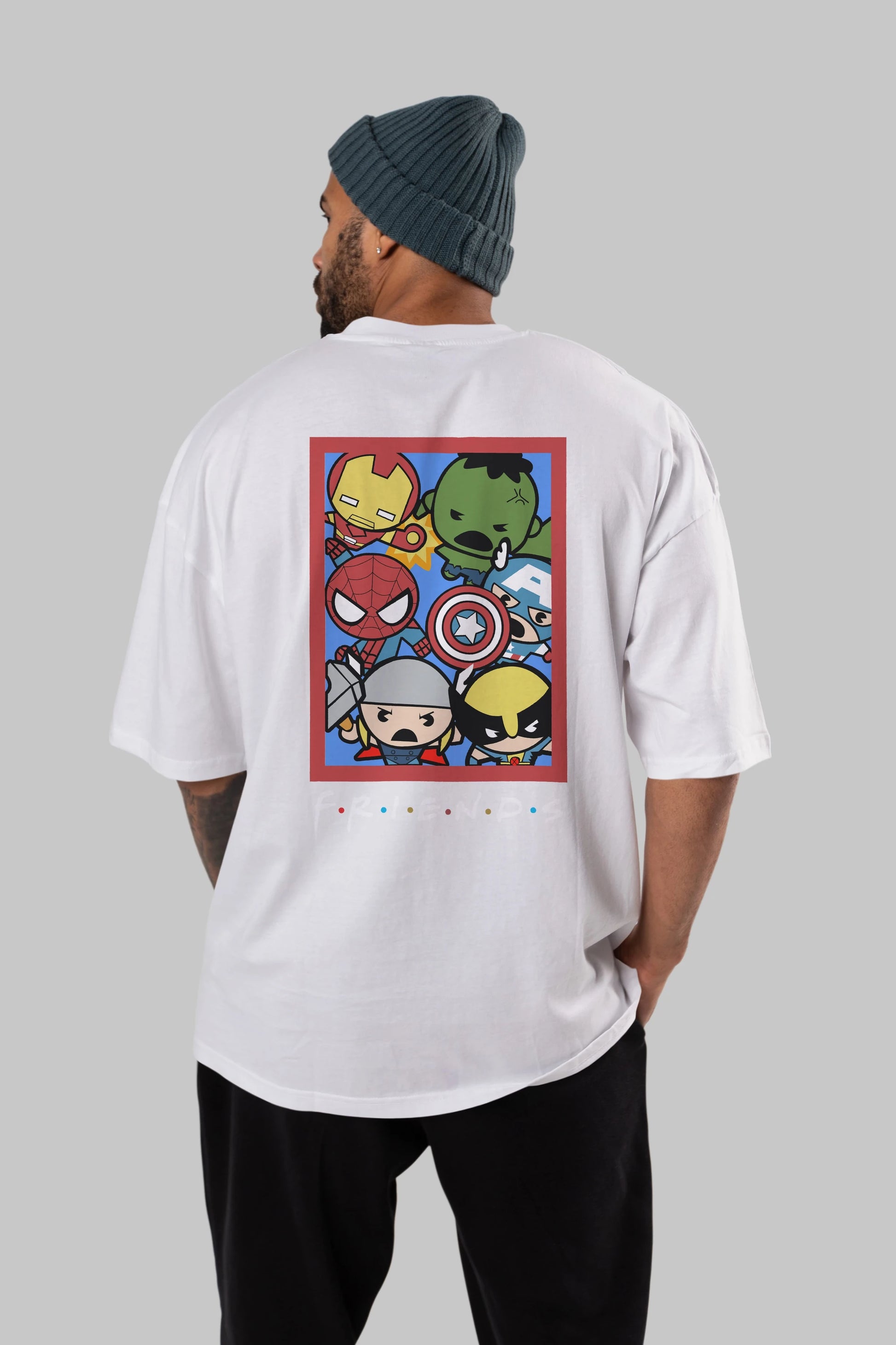 Friends Avenger Arka Baskılı Oversize t-shirt Erkek Kadın Unisex %100 Pamuk Bisiklet Yaka tişort