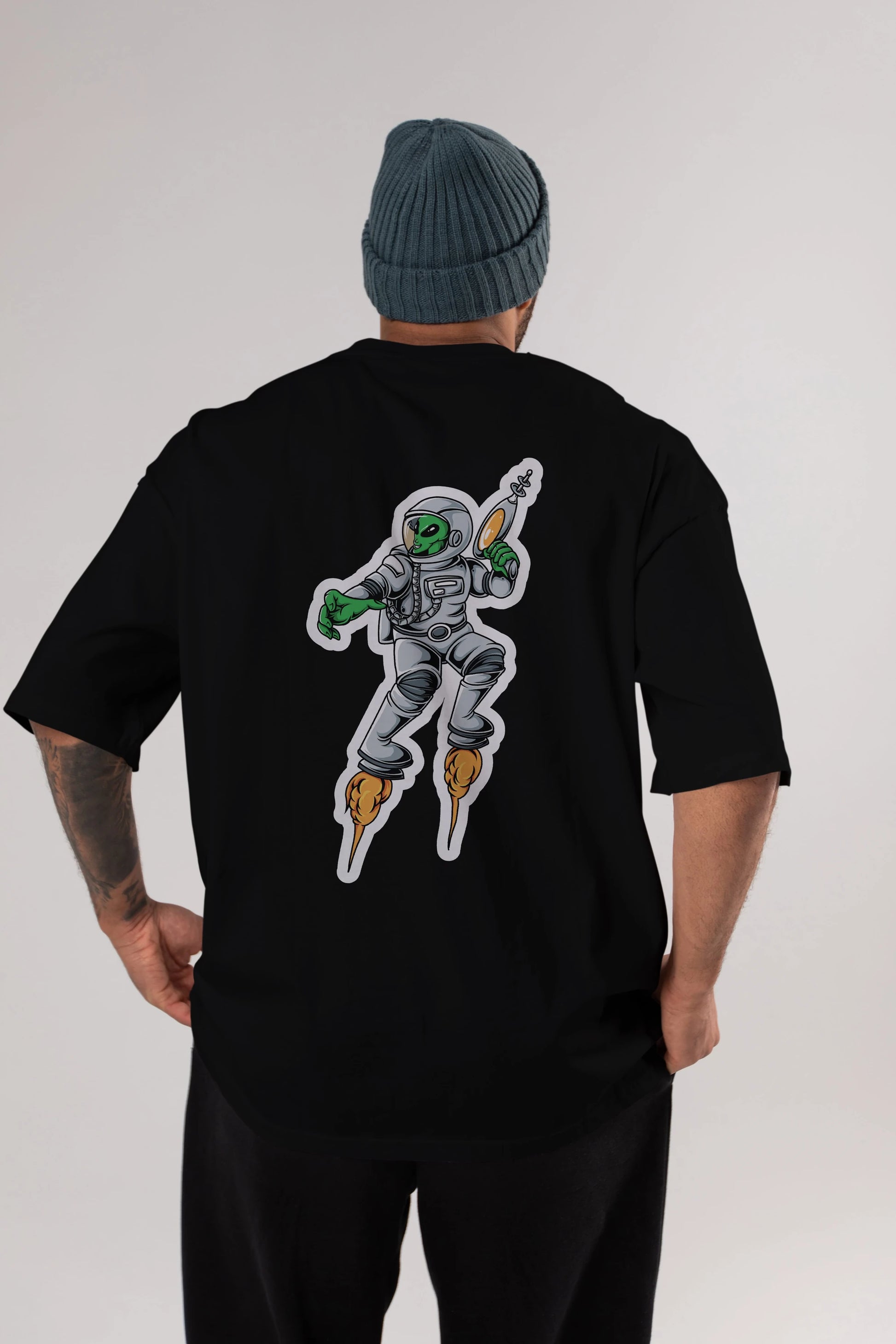 Alien Wars Sticker Arka Baskılı Oversize t-shirt Erkek Kadın Unisex