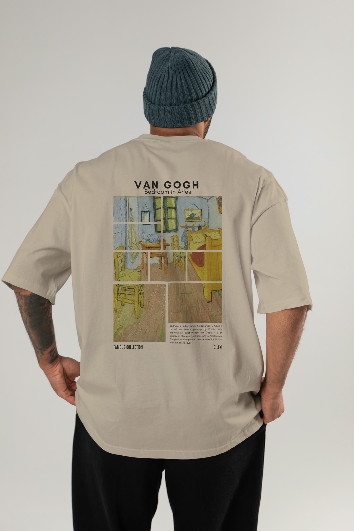 Van Gogh Arka Baskılı Oversize t-shirt Erkek Kadın Bisiklet Yaka Pamuk tişort