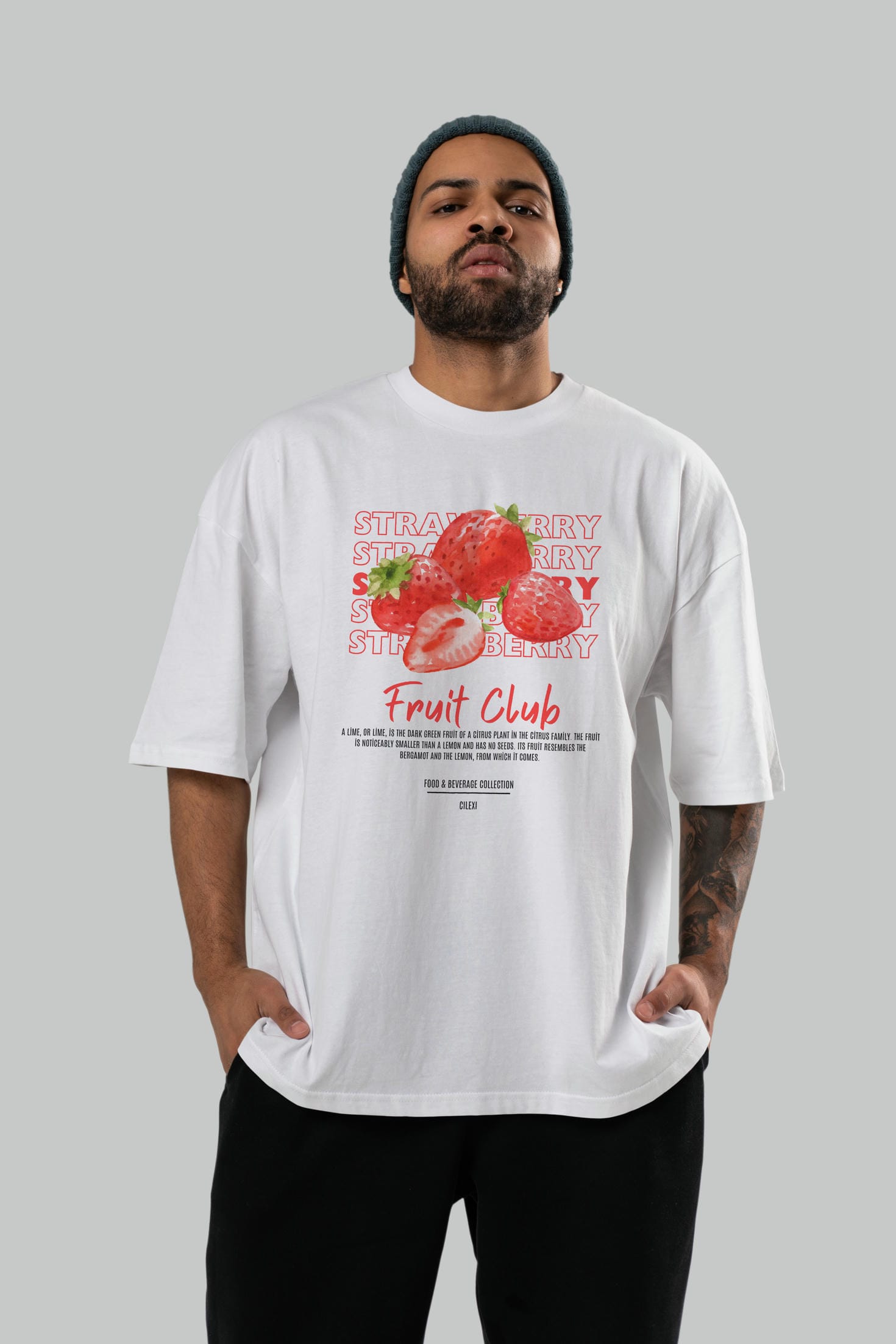 Strawberry Ön Baskılı Oversize t-shirt Erkek Kadın Pamuk Bisiklet Yaka tişort