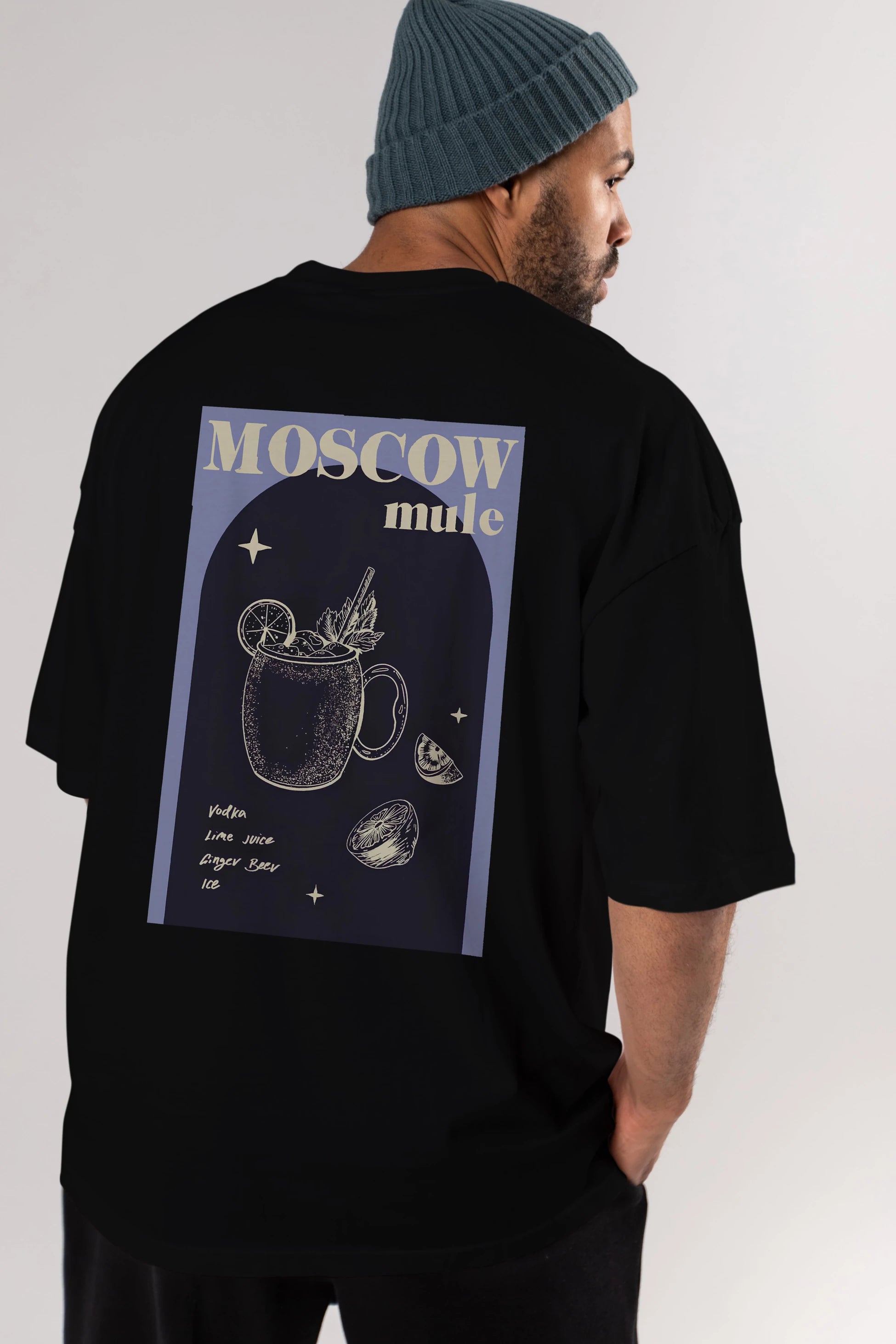Moscow Mule Arka Baskılı Oversize t-shirt Erkek Kadın Unisex %100 Pamuk Bisiklet Yaka tişort