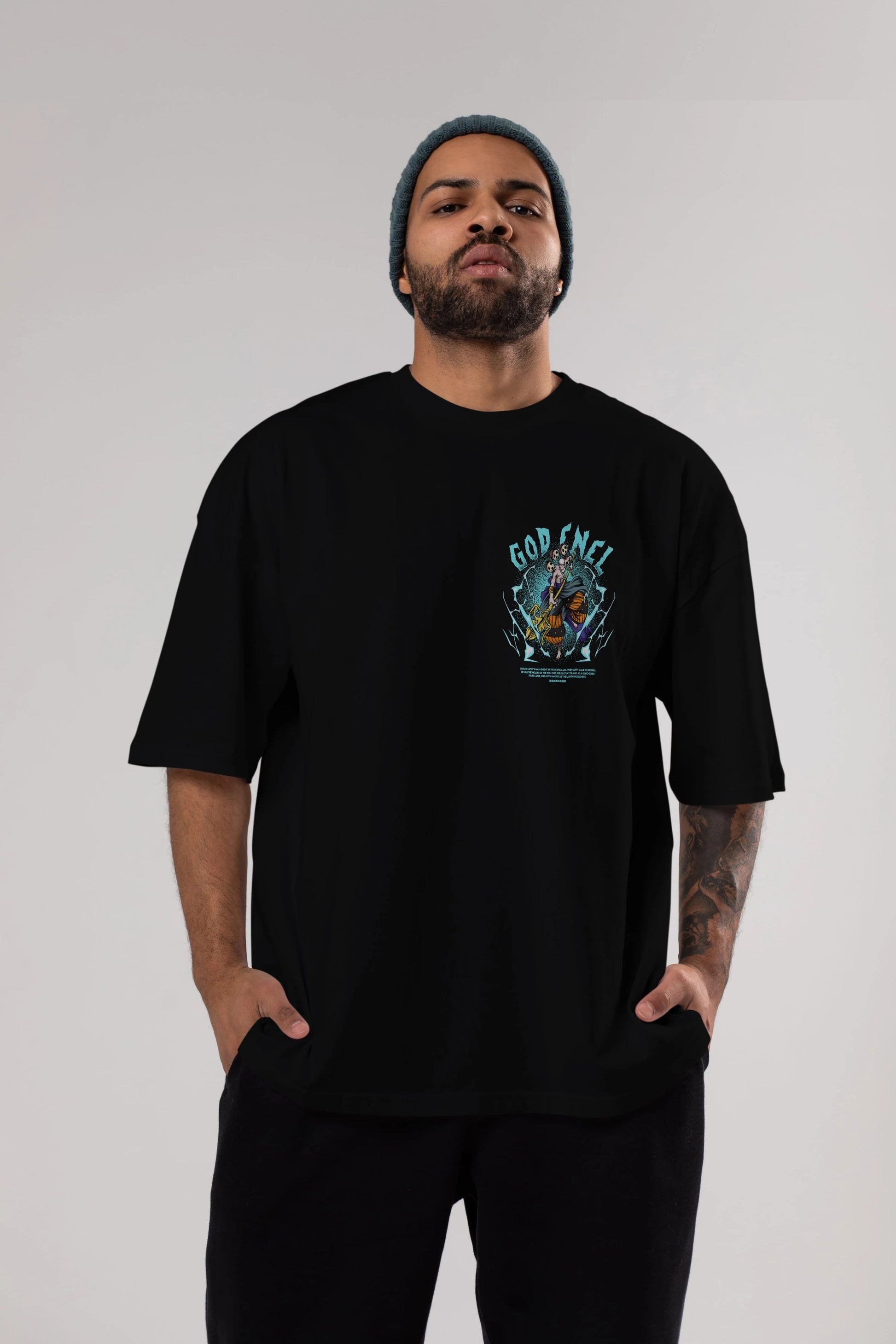 Eneru Ön Sol Baskılı Oversize t-shirt Erkek Kadın Unisex %100 Pamuk Bisiklet Yaka tişort