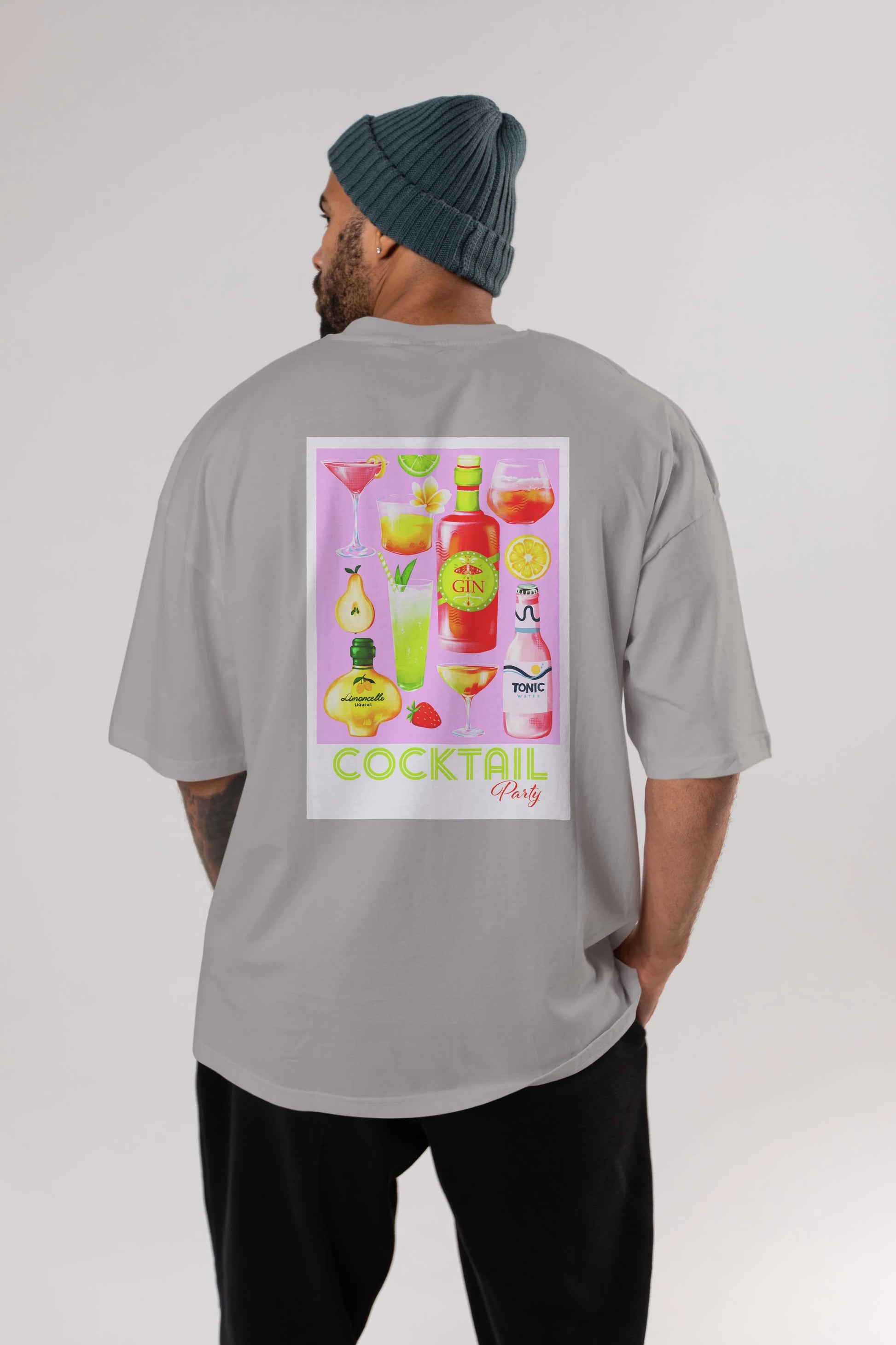 Cocktail Party Arka Baskılı Oversize t-shirt Erkek Kadın Unisex %100 Pamuk Bisiklet Yaka tişort