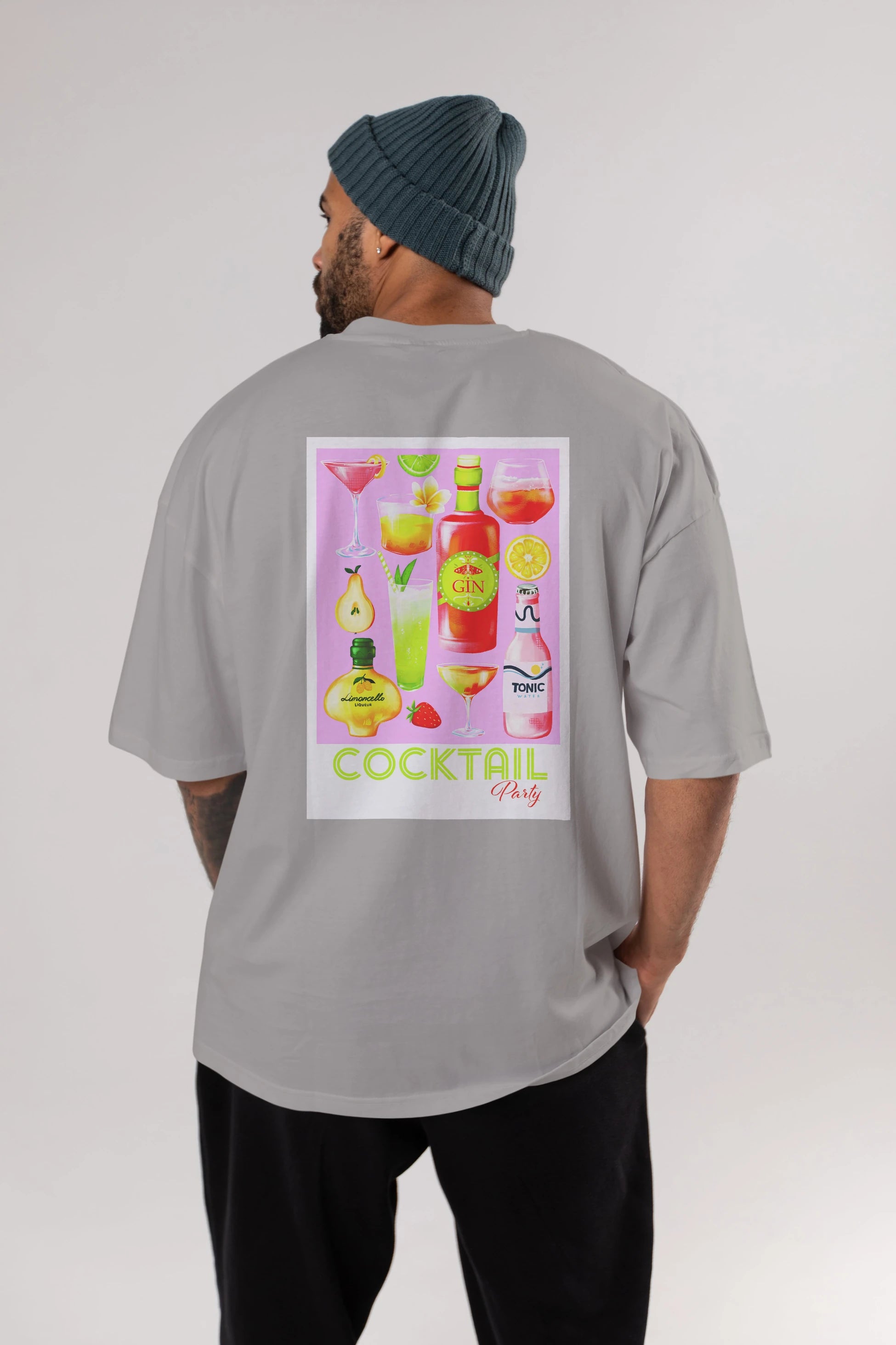 Cocktail Party Arka Baskılı Oversize t-shirt Erkek Kadın Unisex %100 Pamuk Bisiklet Yaka tişort