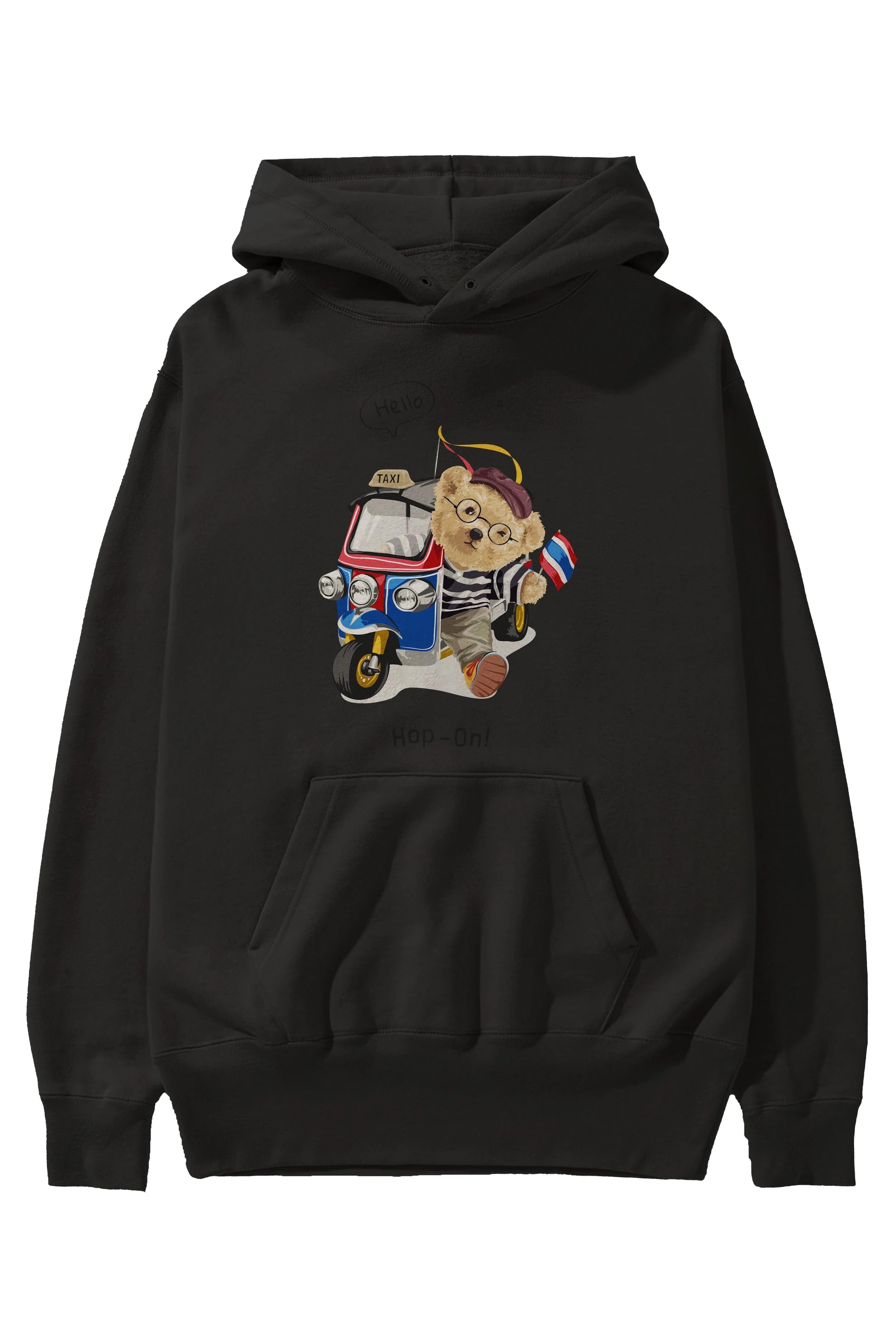 Teddy Bear Hop-On Ön Baskılı Hoodie Oversize Kapüşonlu Sweatshirt Erkek Kadın Unisex