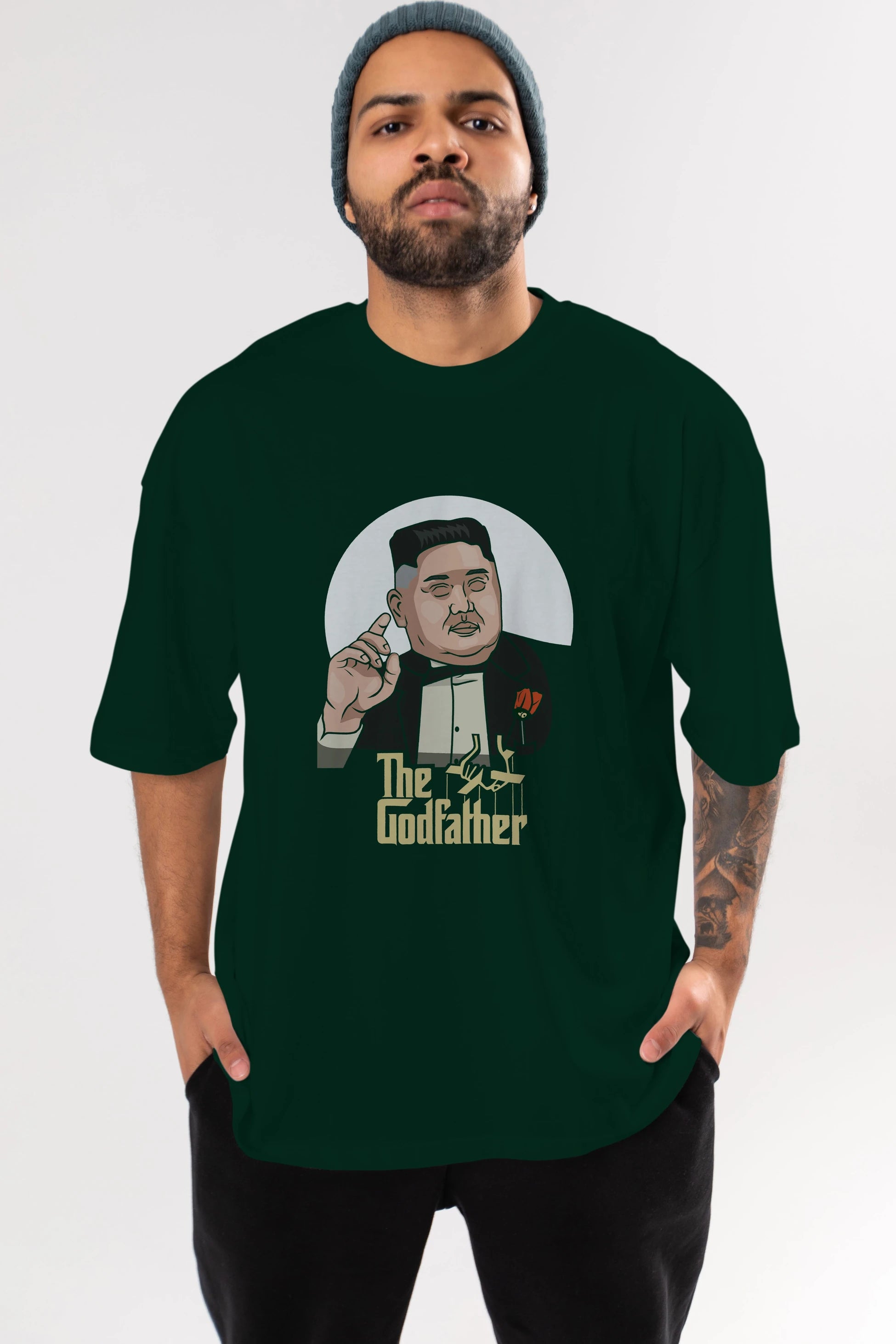 Godfather Jong Un Ön Baskılı Oversize t-shirt Erkek Kadın Unisex %100 Pamuk tişort