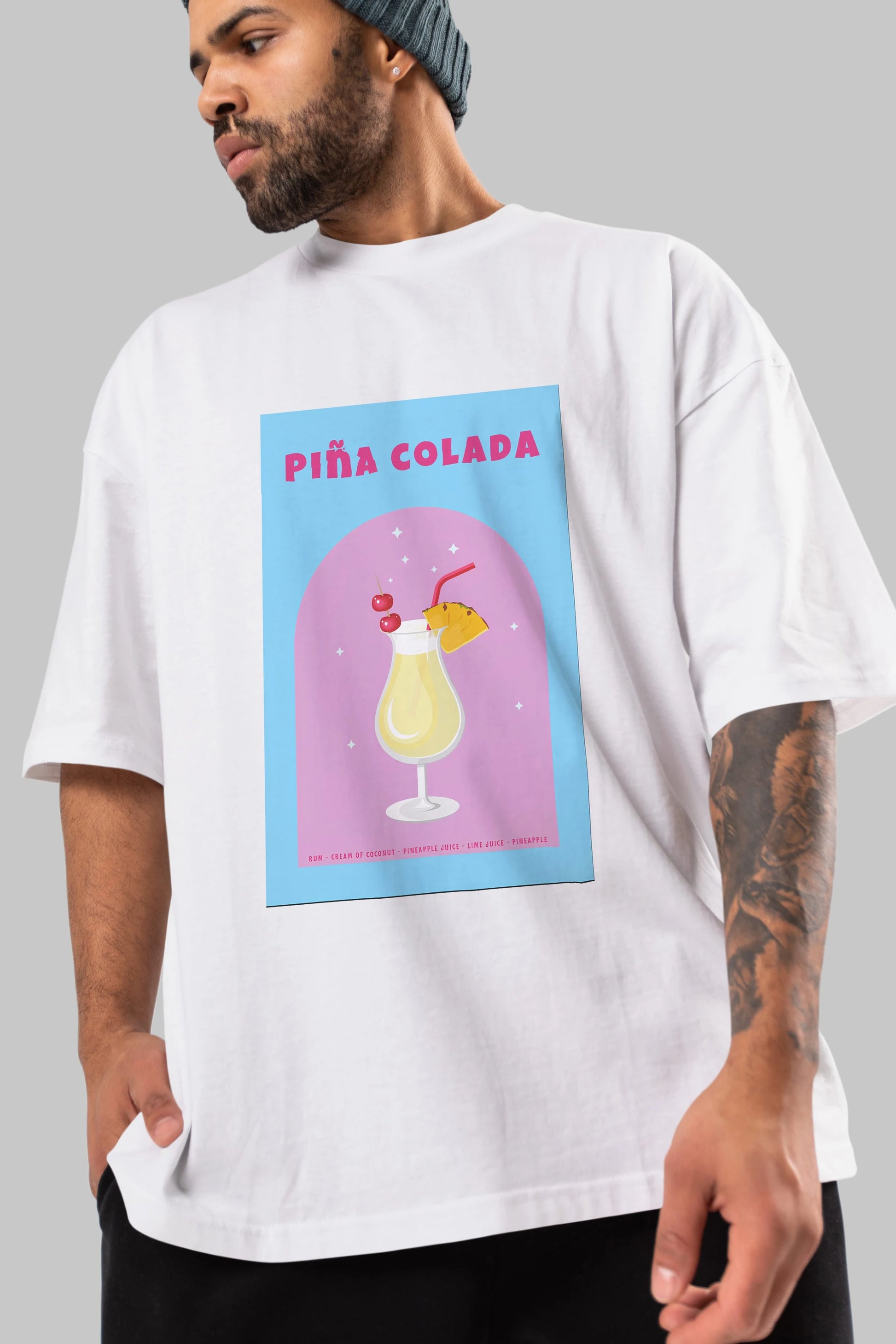 Pina Colada 2 Ön Baskılı Oversize t-shirt Erkek Kadın Unisex %100 Pamuk Bisiklet Yaka tişort
