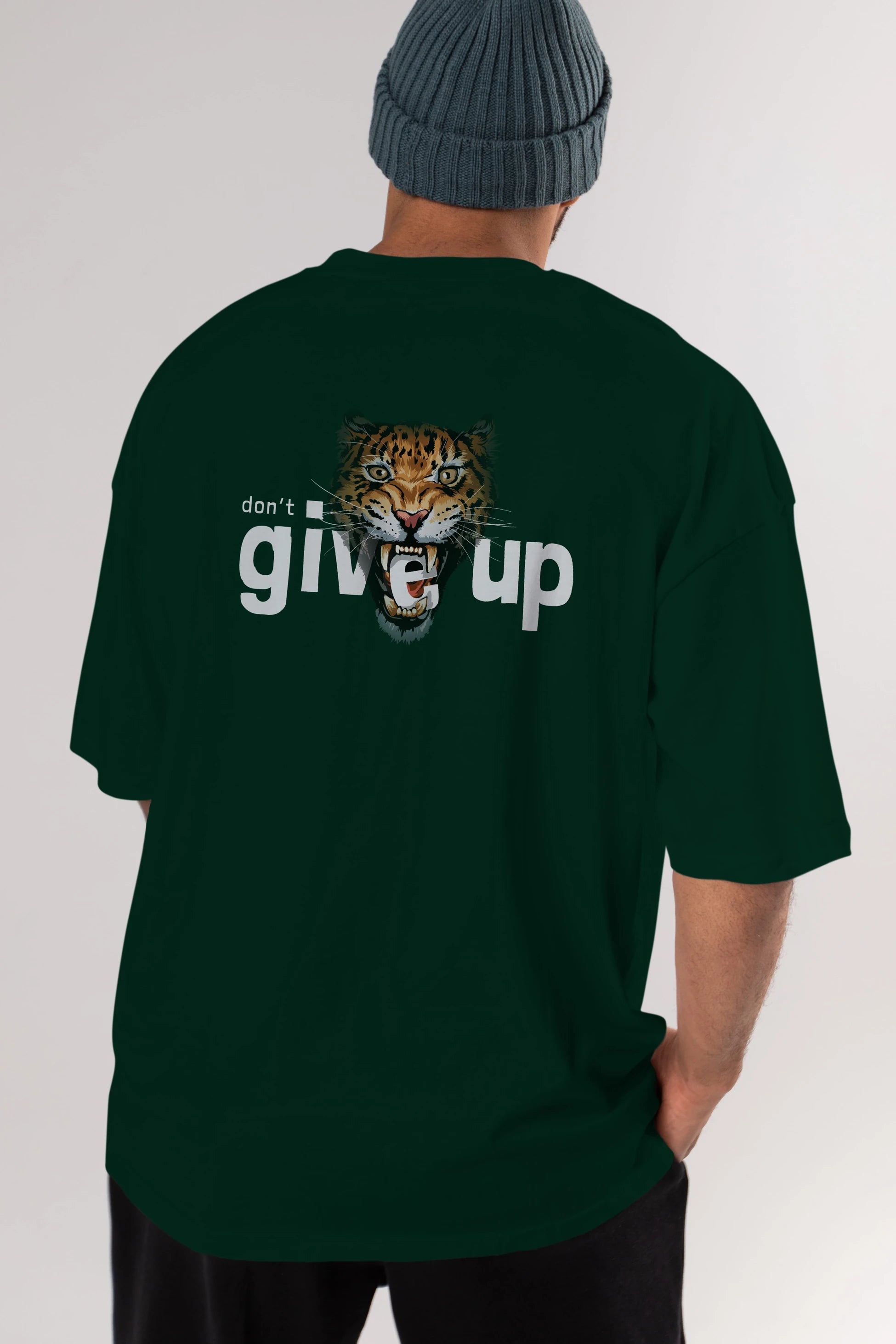 Teddy Bear Dont Give Up Arka Baskılı Oversize t-shirt Erkek Kadın Unisex %100 Pamuk