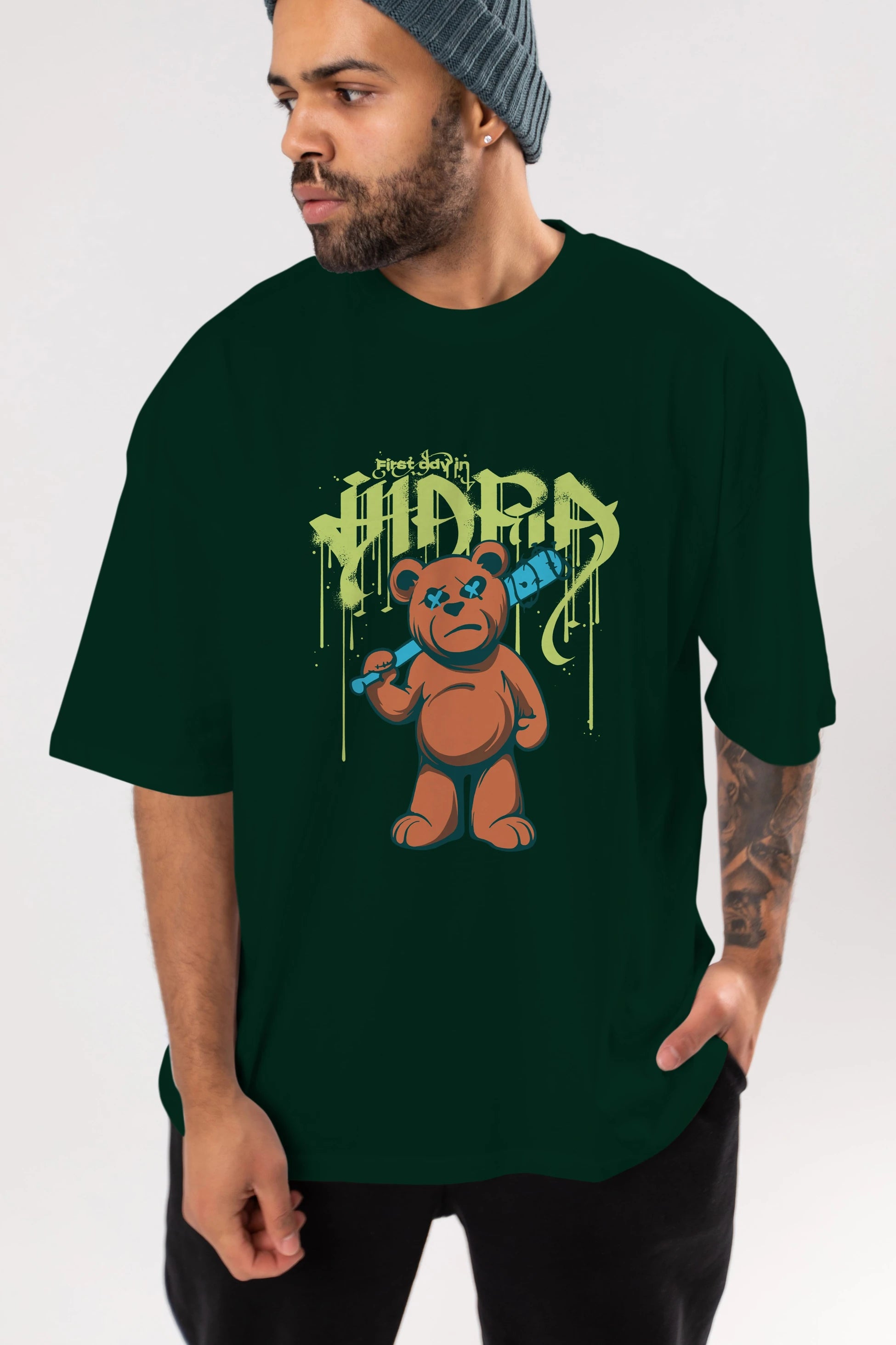Hidra Bear Ön Baskılı Oversize t-shirt Erkek Kadın Unisex