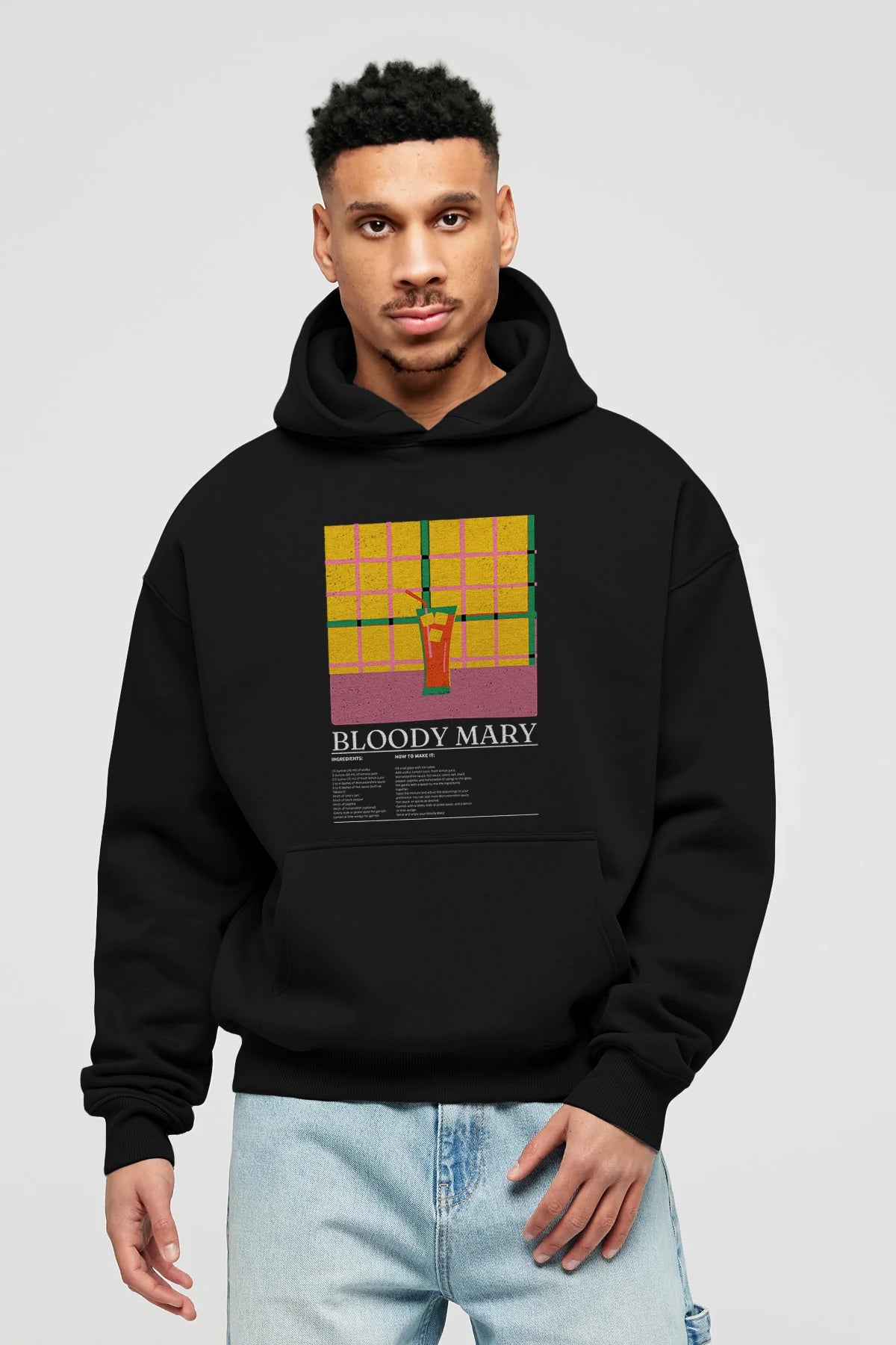 Bloody Mary Kokteyl ön Baskılı Hoodie Oversize Kapüşonlu Sweatshirt Erkek Kadın