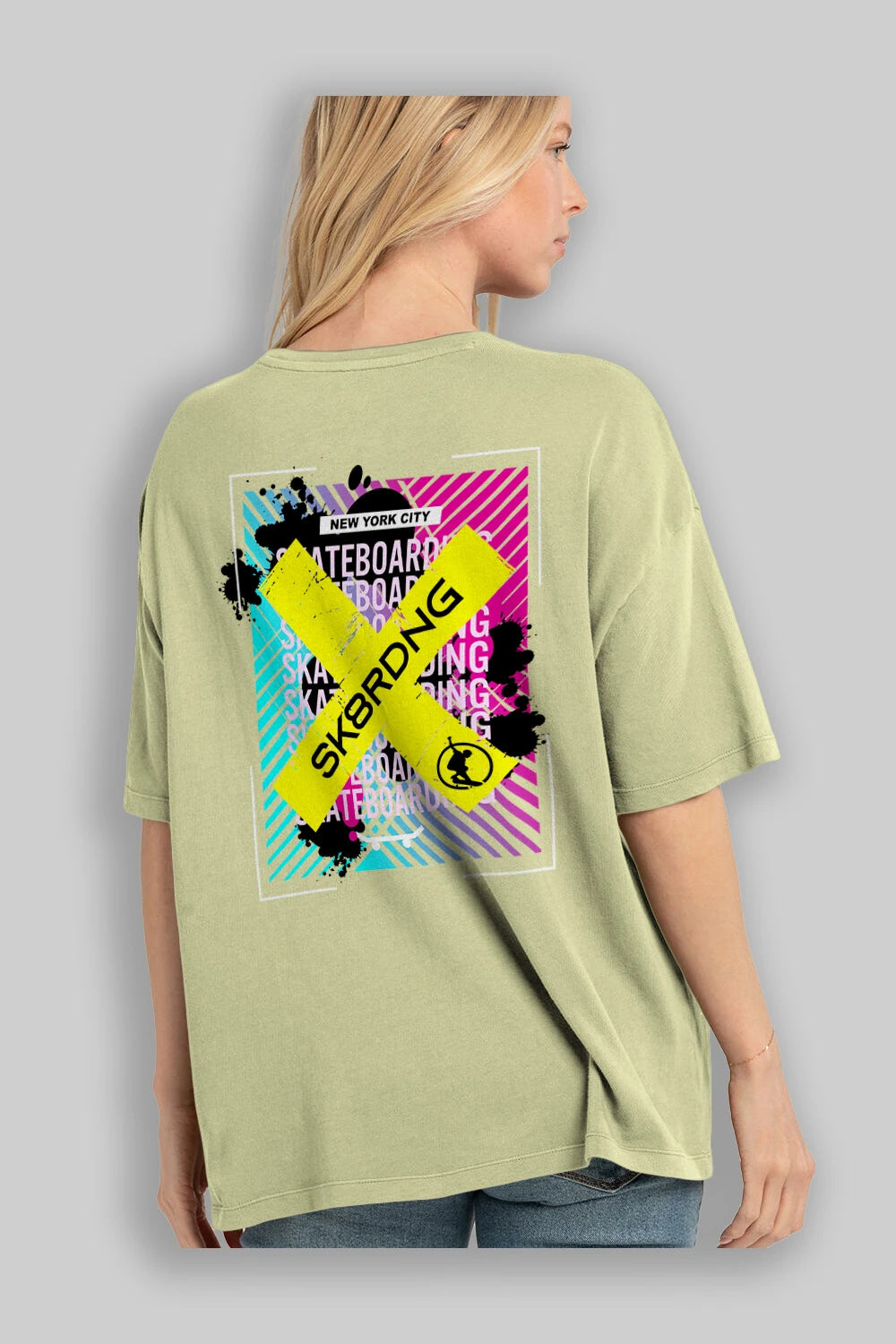 Skatebording Arka Baskılı Oversize t-shirt Erkek Kadın Unisex