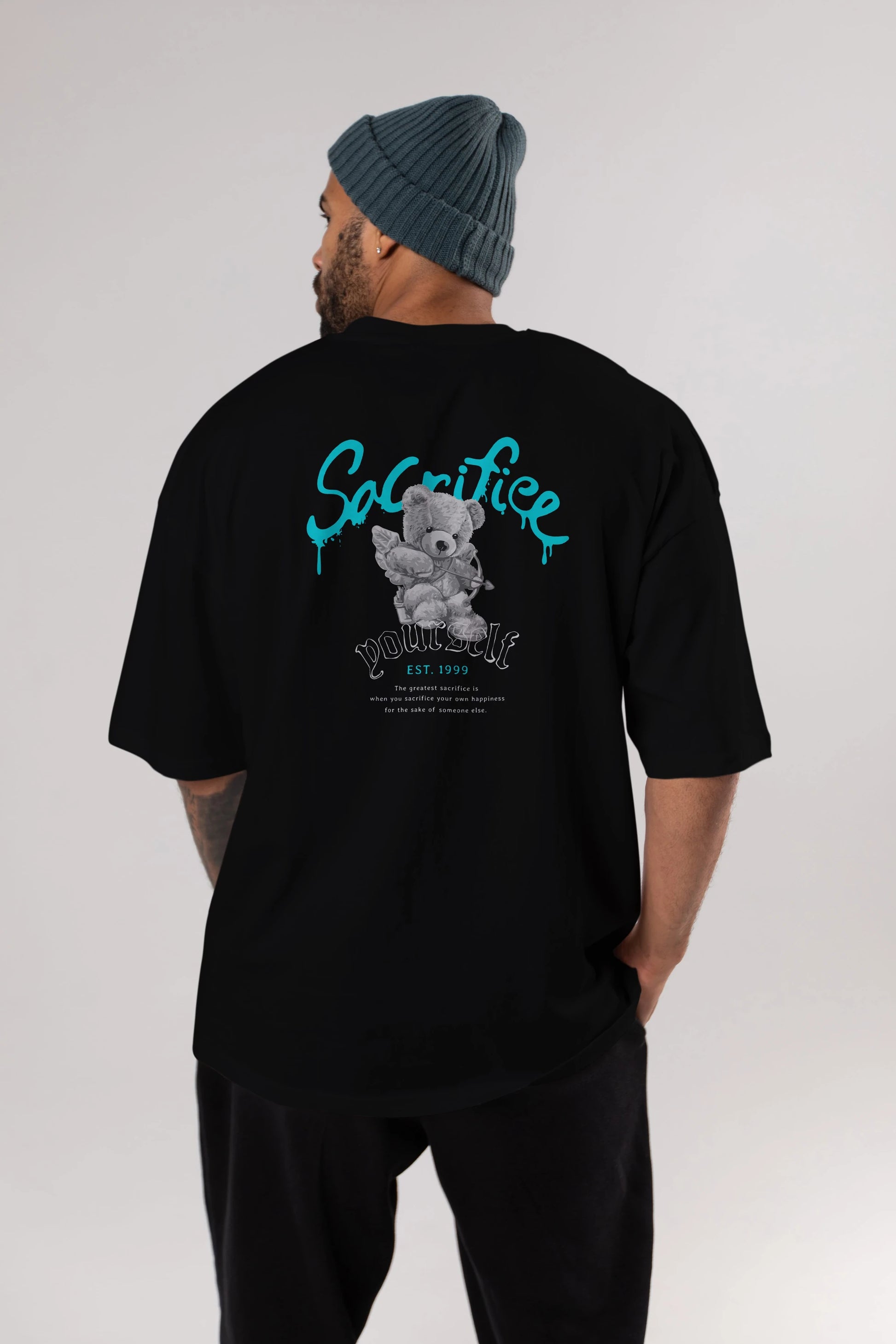Sacrifice Yourself Bear Arka Baskılı Oversize t-shirt Erkek Kadın Unisex