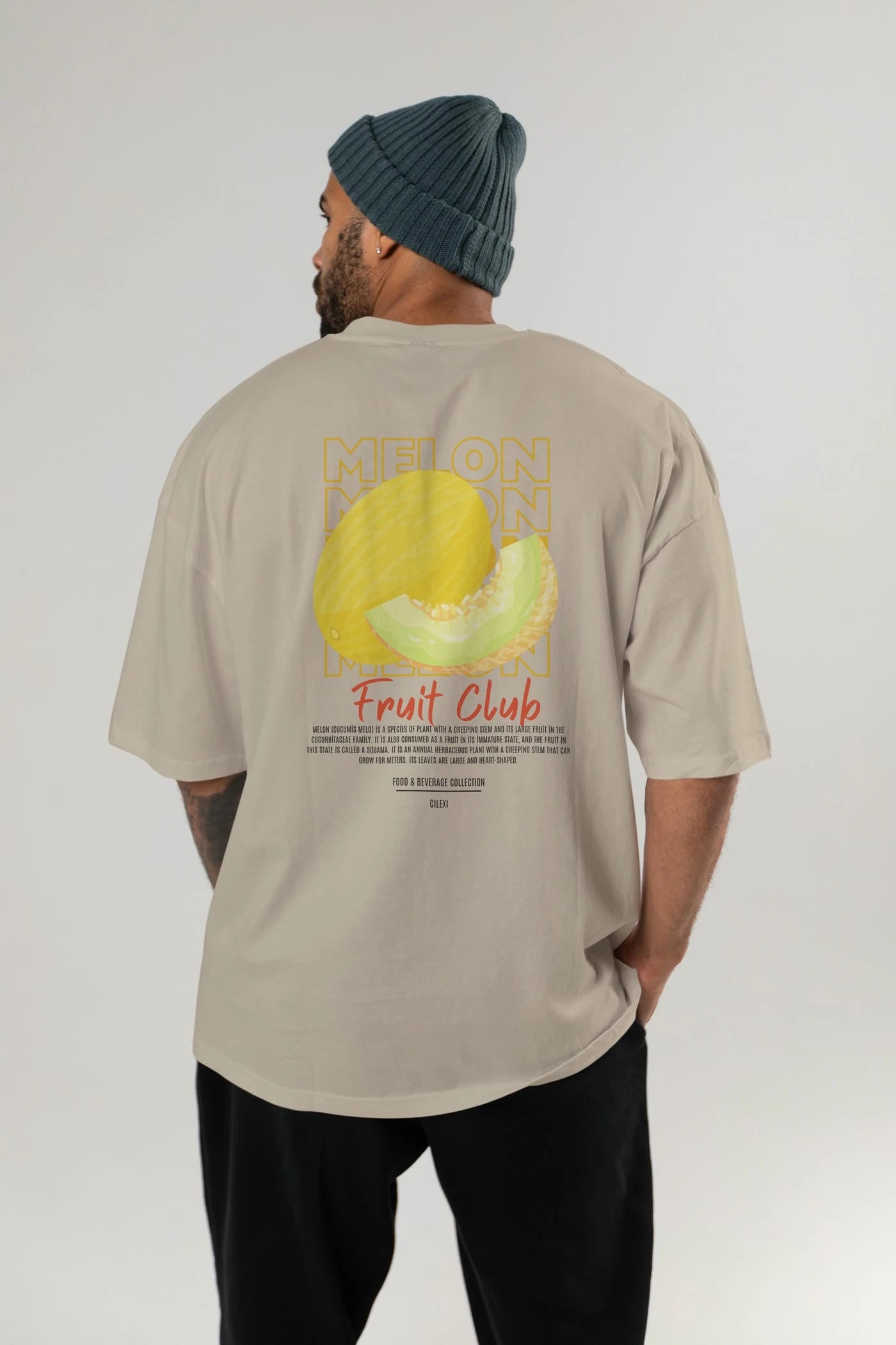 Melon Arka Baskılı Oversize t-shirt Erkek Kadın Pamuk Bisiklet Yaka tişort