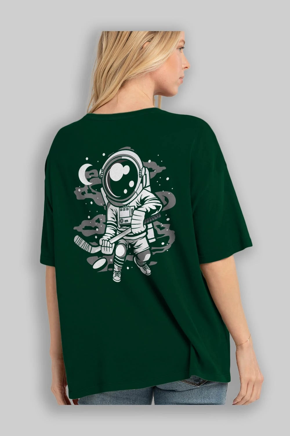 Hockey Player Astronaut Arka Baskılı Oversize t-shirt Erkek Kadın Unisex