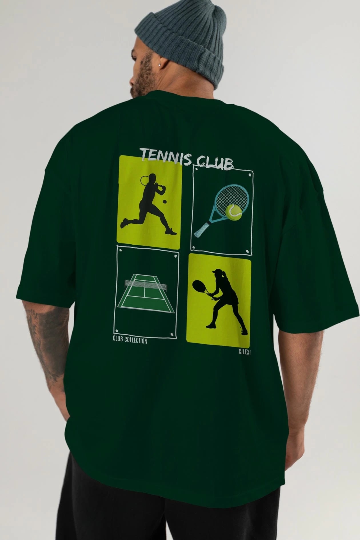 Tennis Club Arka Baskılı Oversize t-shirt Erkek Kadın %100 Pamuk Bisiklet Yaka tişort