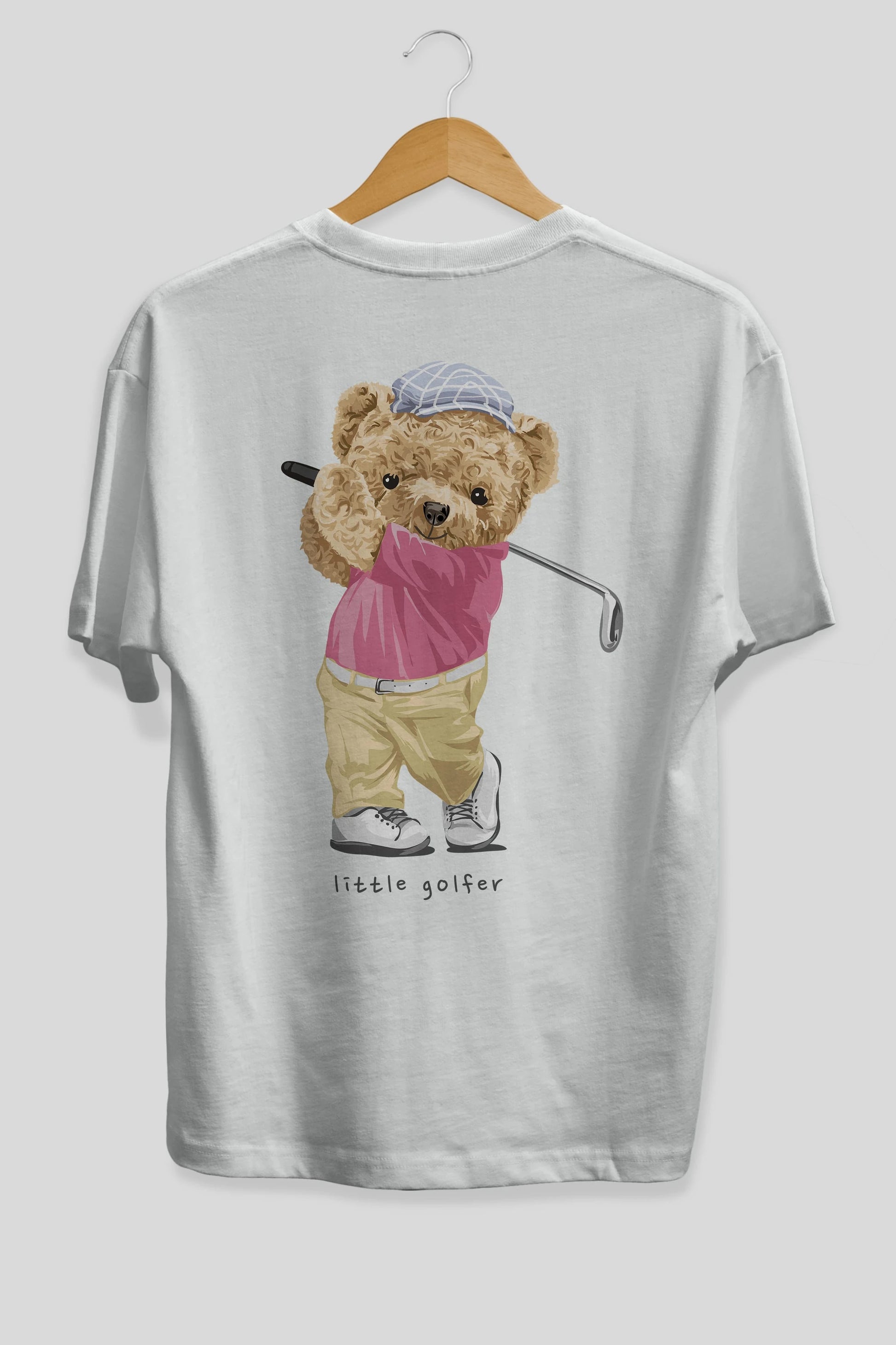 Teddy Bear Little Golfer Arka Baskılı Oversize t-shirt Erkek Kadın Unisex %100 Pamuk