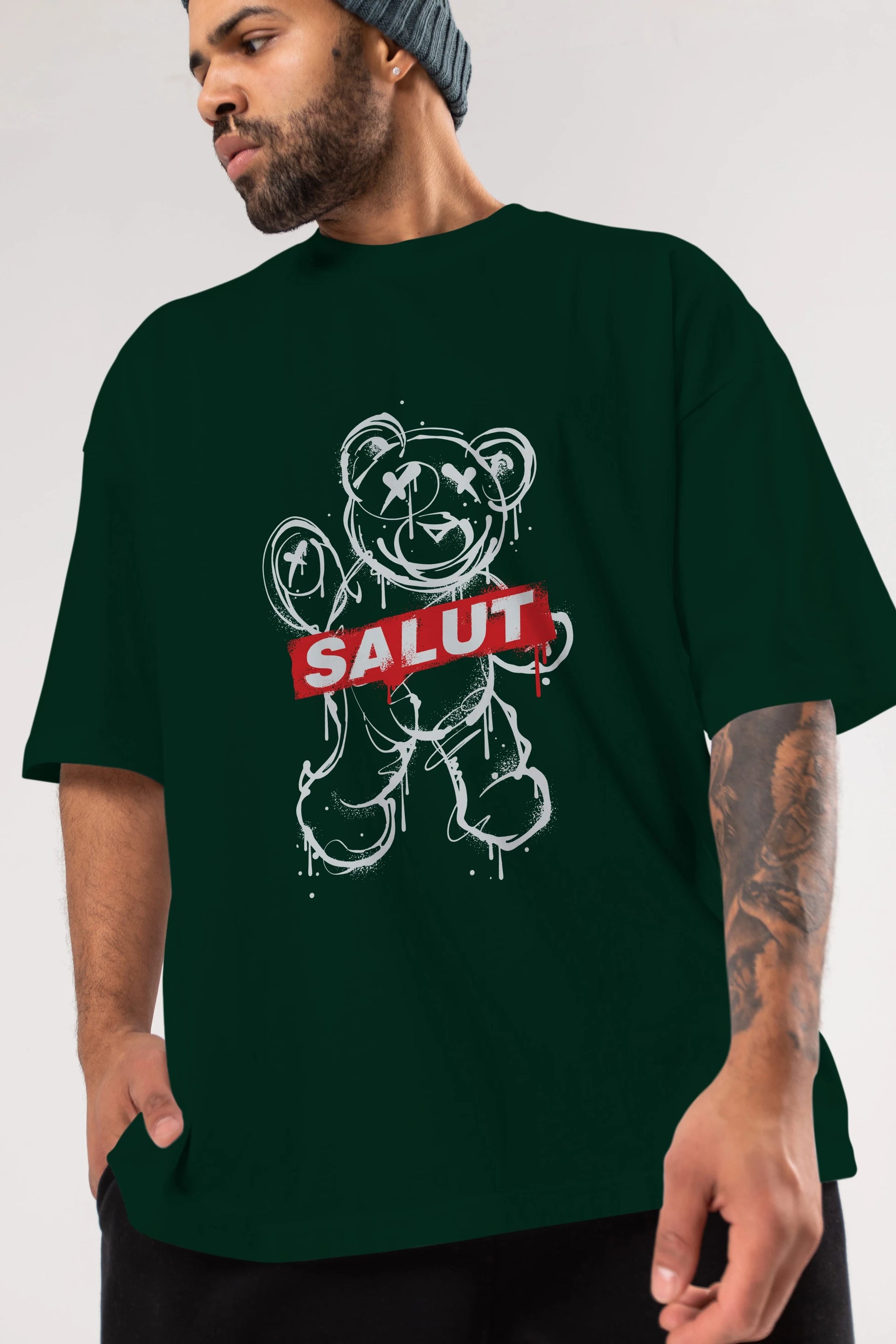 Teddy Bear Salut Ön Baskılı Oversize t-shirt Erkek Kadın Unisex