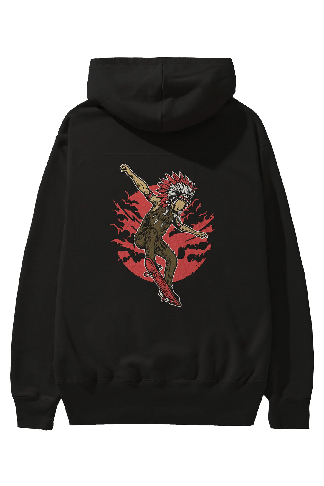 Indian Chief Skateboard Arka Baskılı Hoodie Oversize Kapüşonlu Sweatshirt Erkek Kadın Unisex