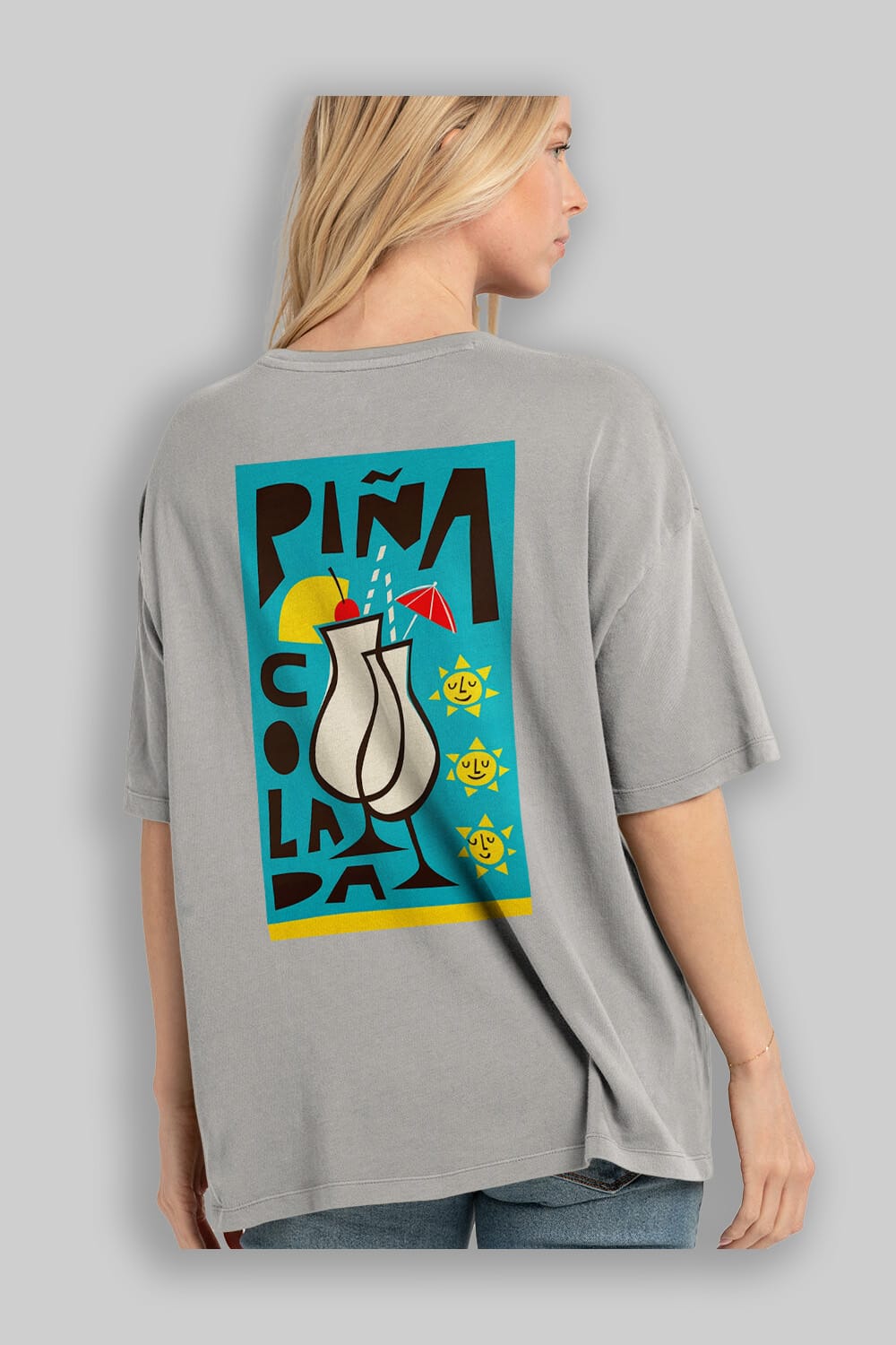 Pina Colada 4 Arka Baskılı Oversize t-shirt Erkek Kadın Unisex %100 Pamuk Bisiklet Yaka tişort