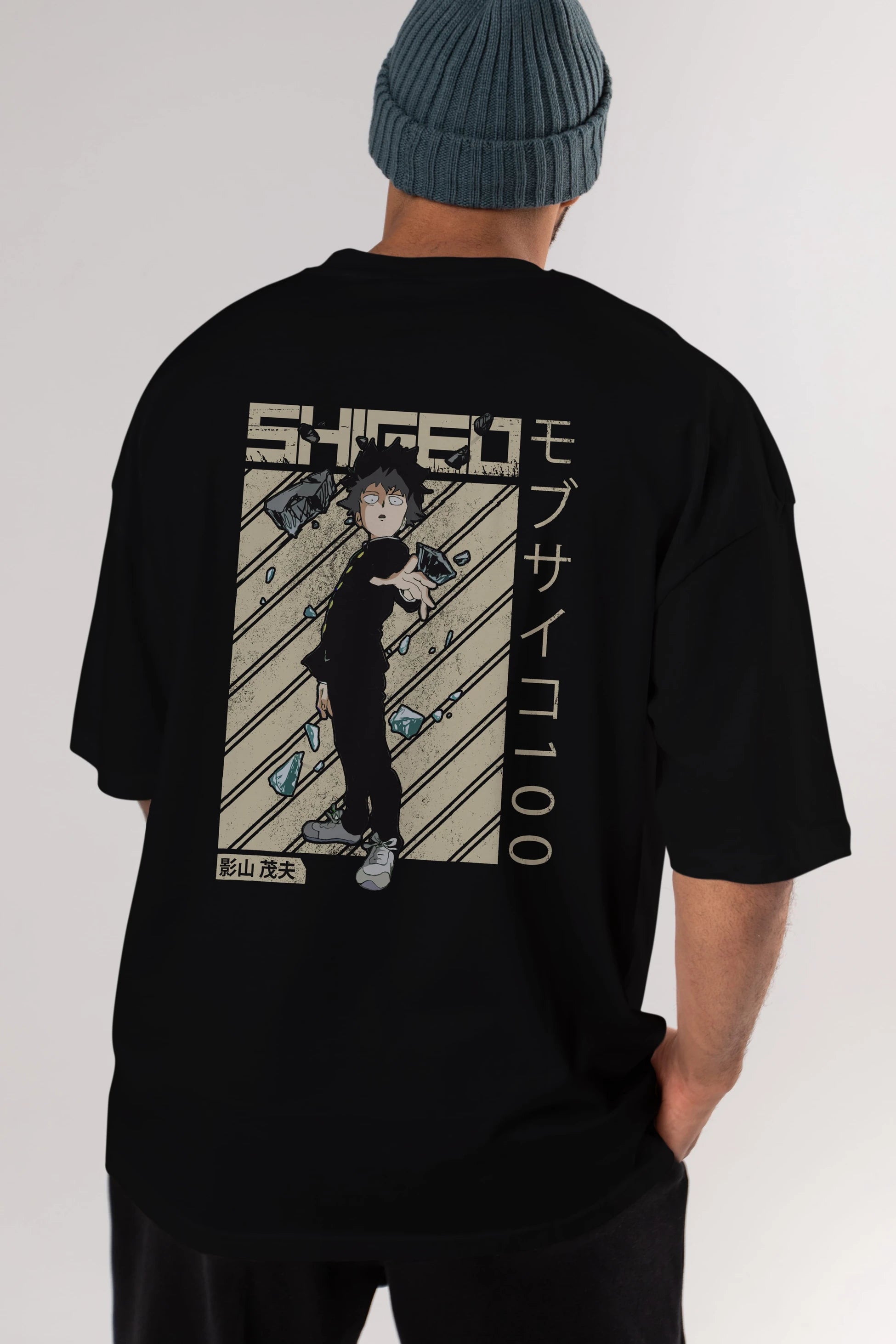 Shigeo Kageyama 3 Anime Arka Baskılı Oversize t-shirt Erkek Kadın Unisex