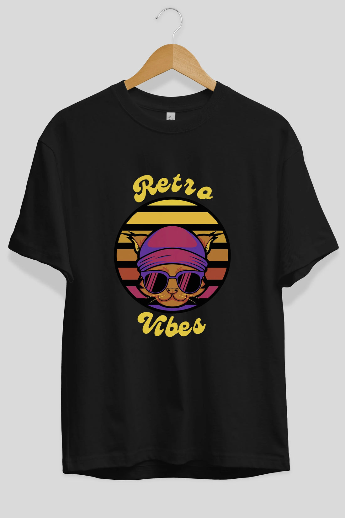 Cat Retro Vibes Ön Baskılı Oversize t-shirt Erkek Kadın Unisex