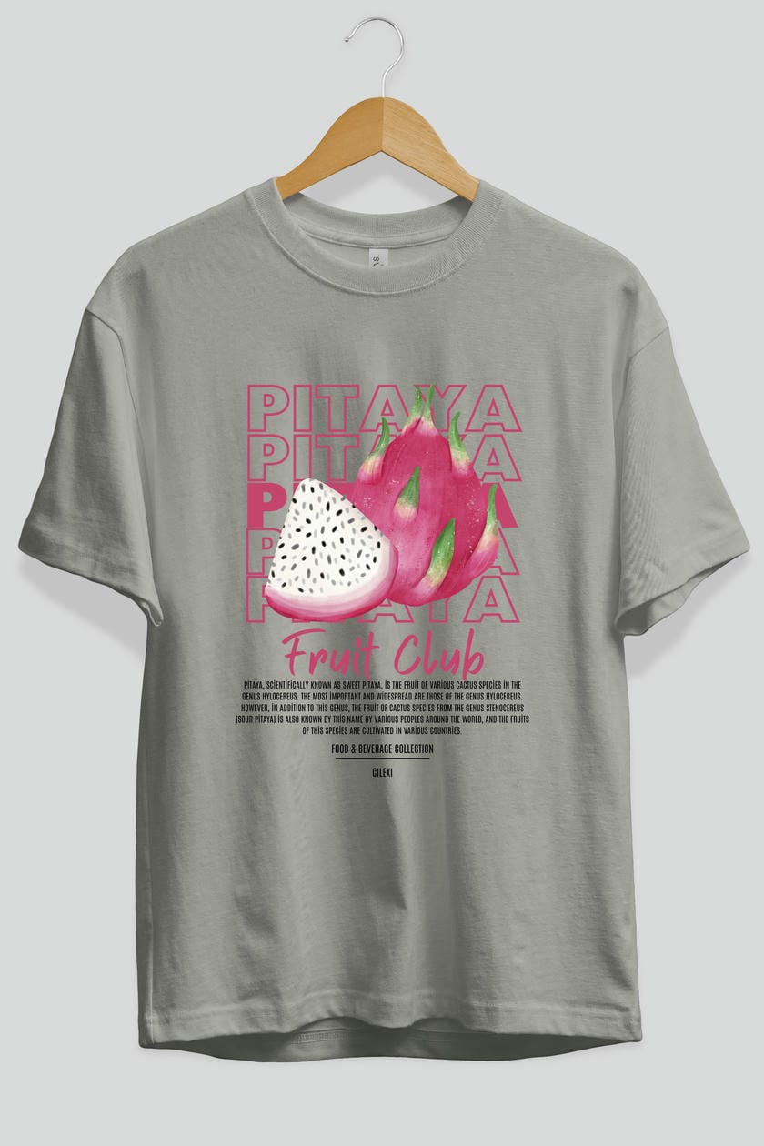 Pitaya Ön Baskılı Oversize t-shirt Erkek Kadın Pamuk Bisiklet Yaka tişort