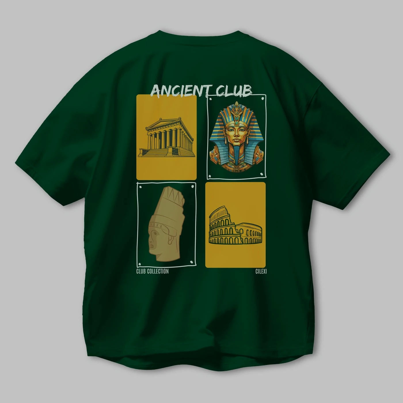 Ancient Club Arka Baskılı Oversize t-shirt Erkek Kadın %100 Pamuk Bisiklet Yaka tişort