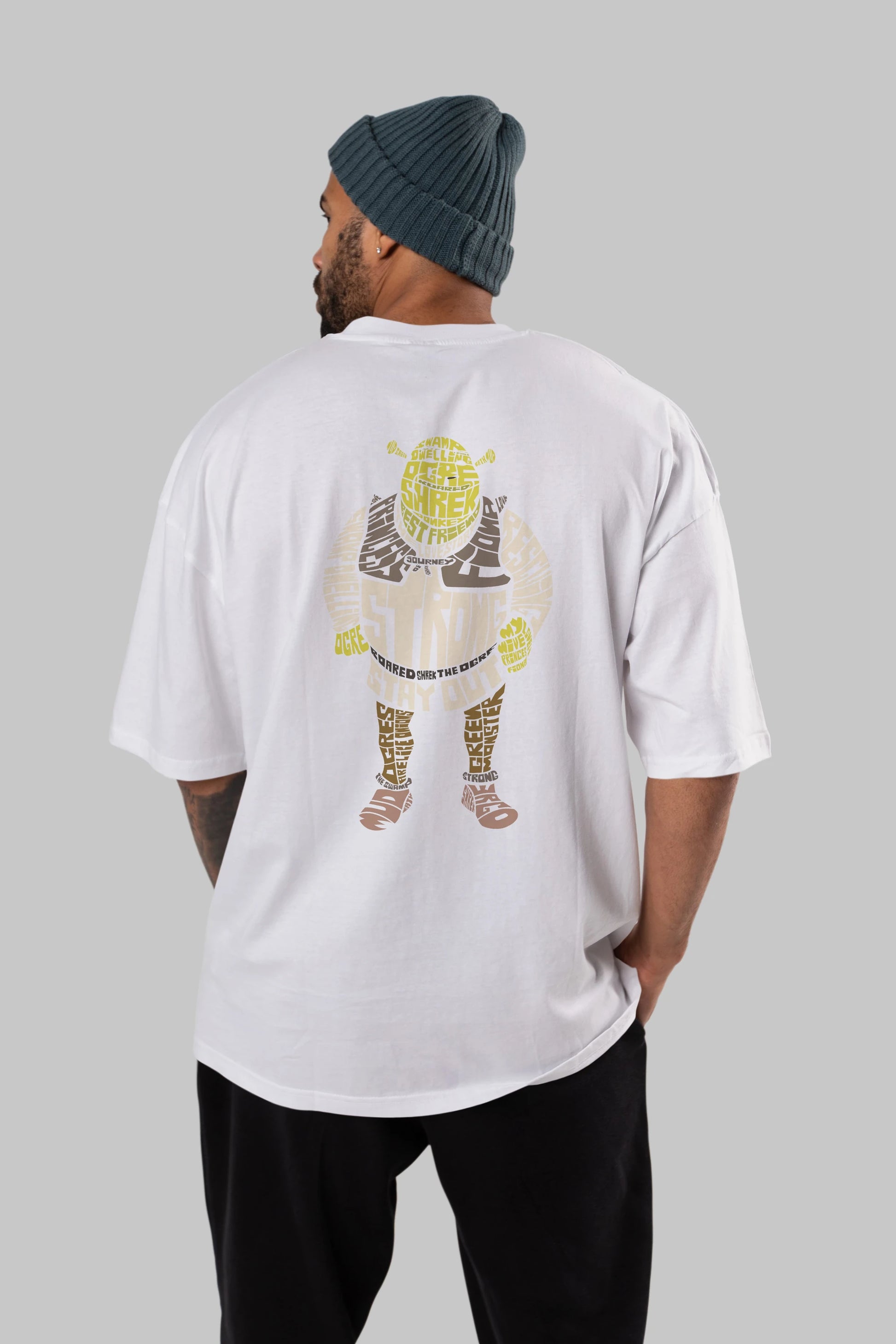 Shrek Arka Baskılı Oversize t-shirt %100 pamuk Erkek Kadın Unisex