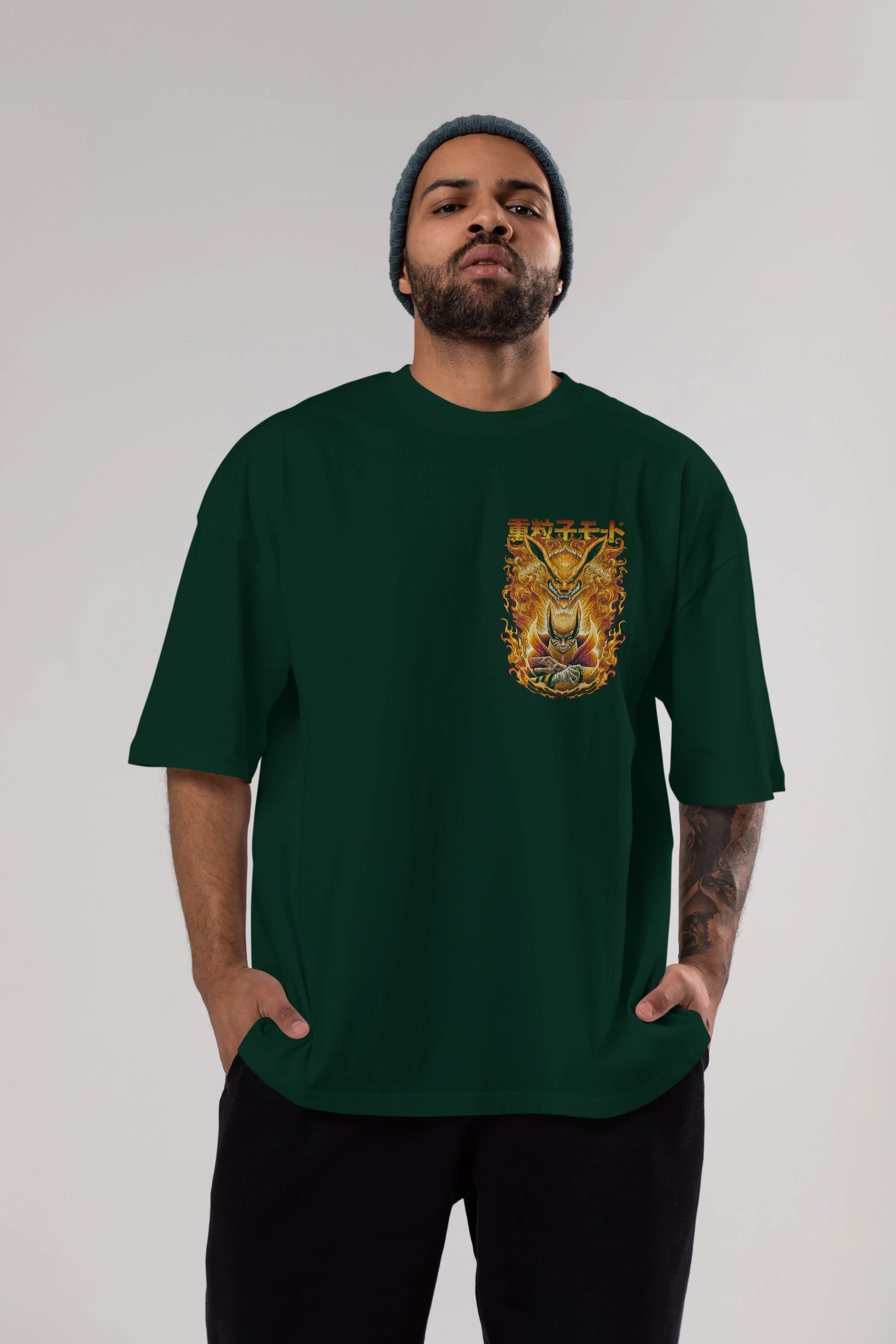 NARUTO KYUUBI 1 Ön Sol Baskılı Oversize t-shirt Erkek Kadın Unisex %100 Pamuk Bisiklet Yaka tişort