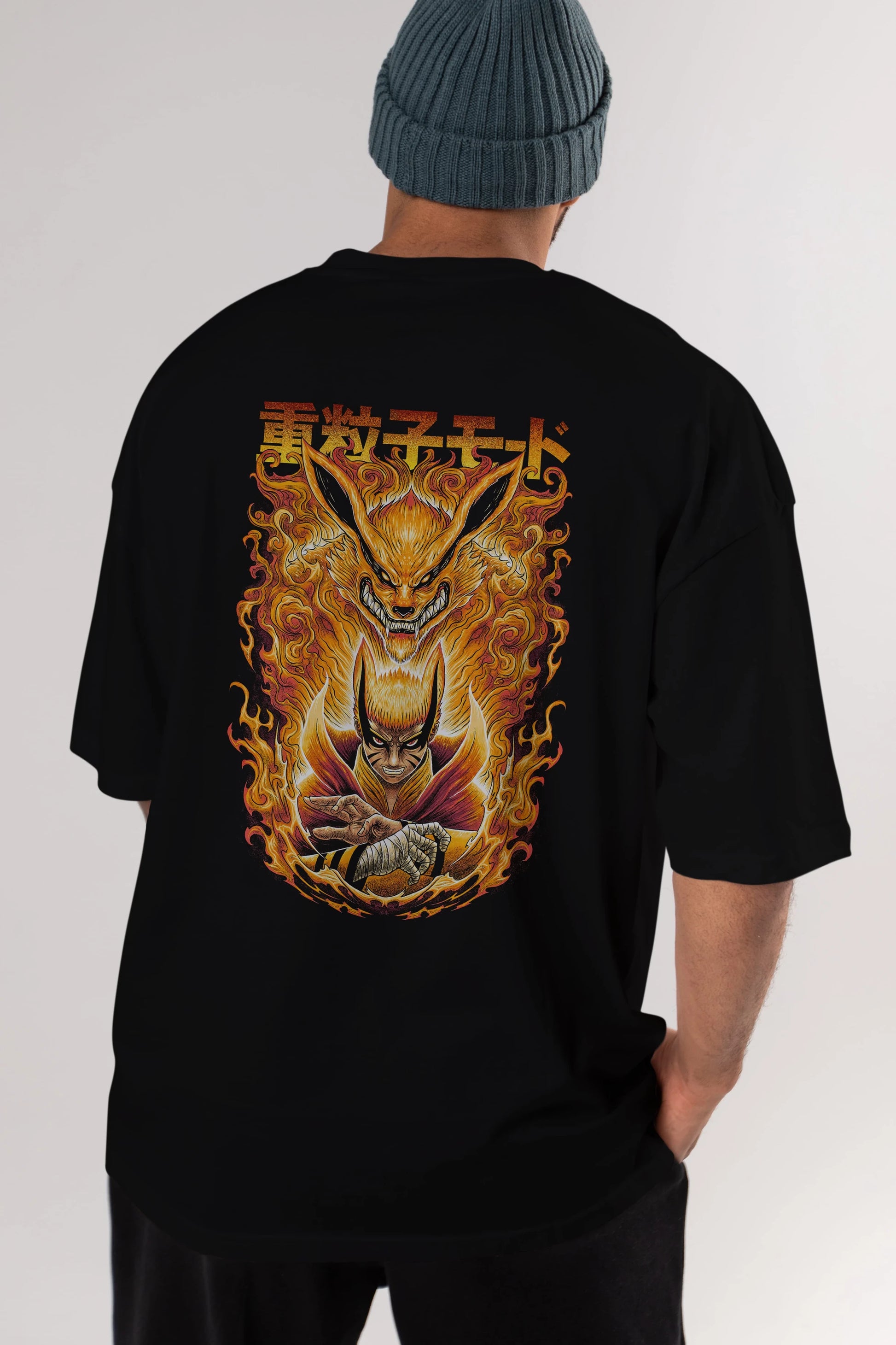 NARUTO KYUUBI 1 Anime Arka Baskılı Oversize t-shirt Erkek Kadın Unisex