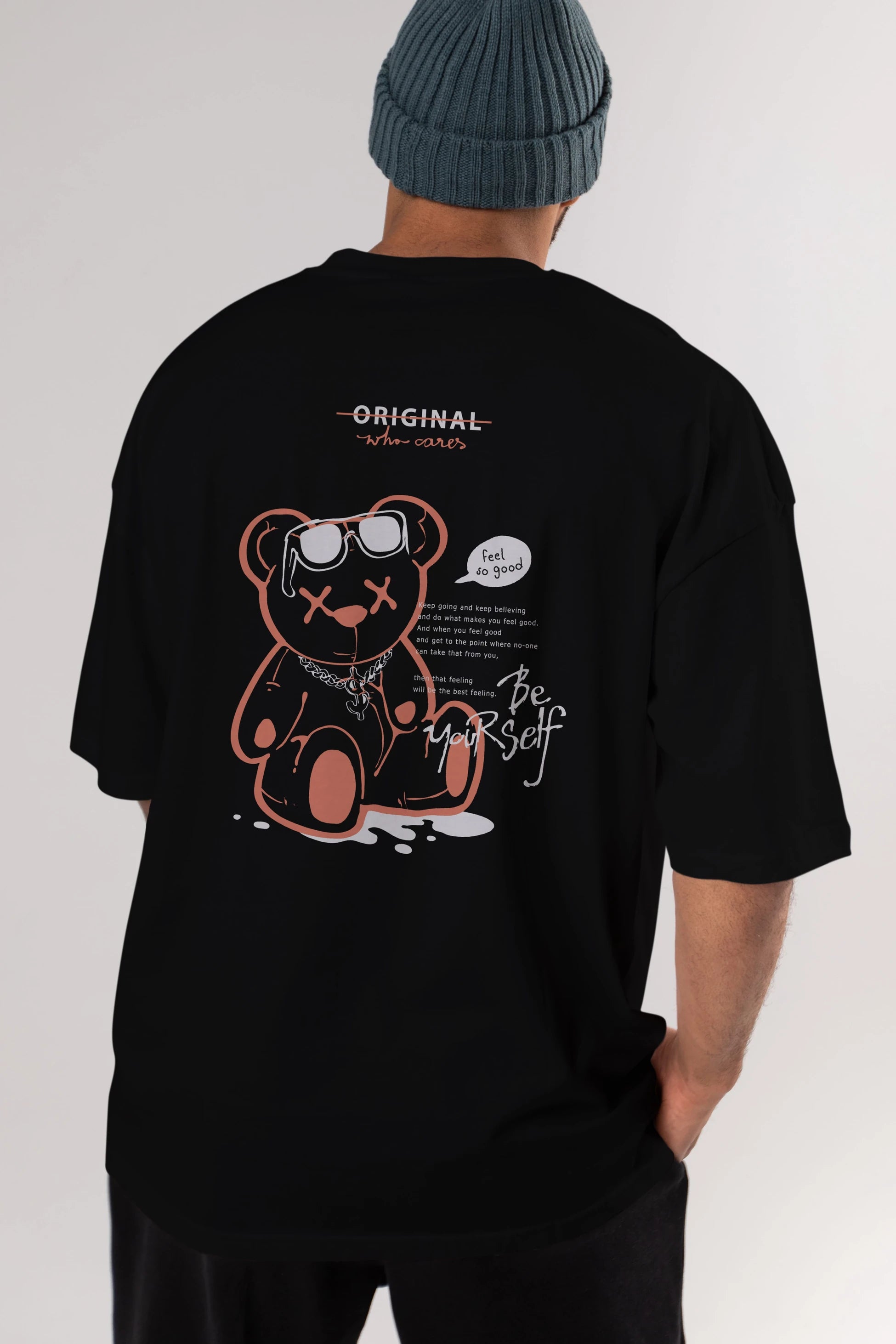 Feel So Good Bear Arka Baskılı Oversize t-shirt Erkek Kadın Unisex