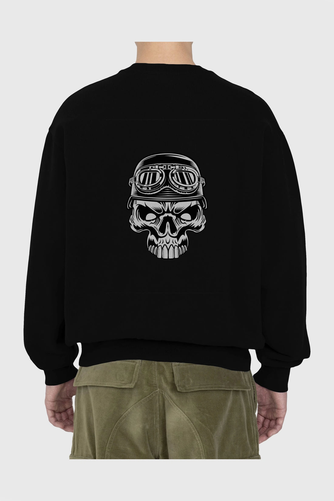 Biker Skull Helmet Arka Baskılı Oversize Sweatshirt Erkek Kadın Unisex