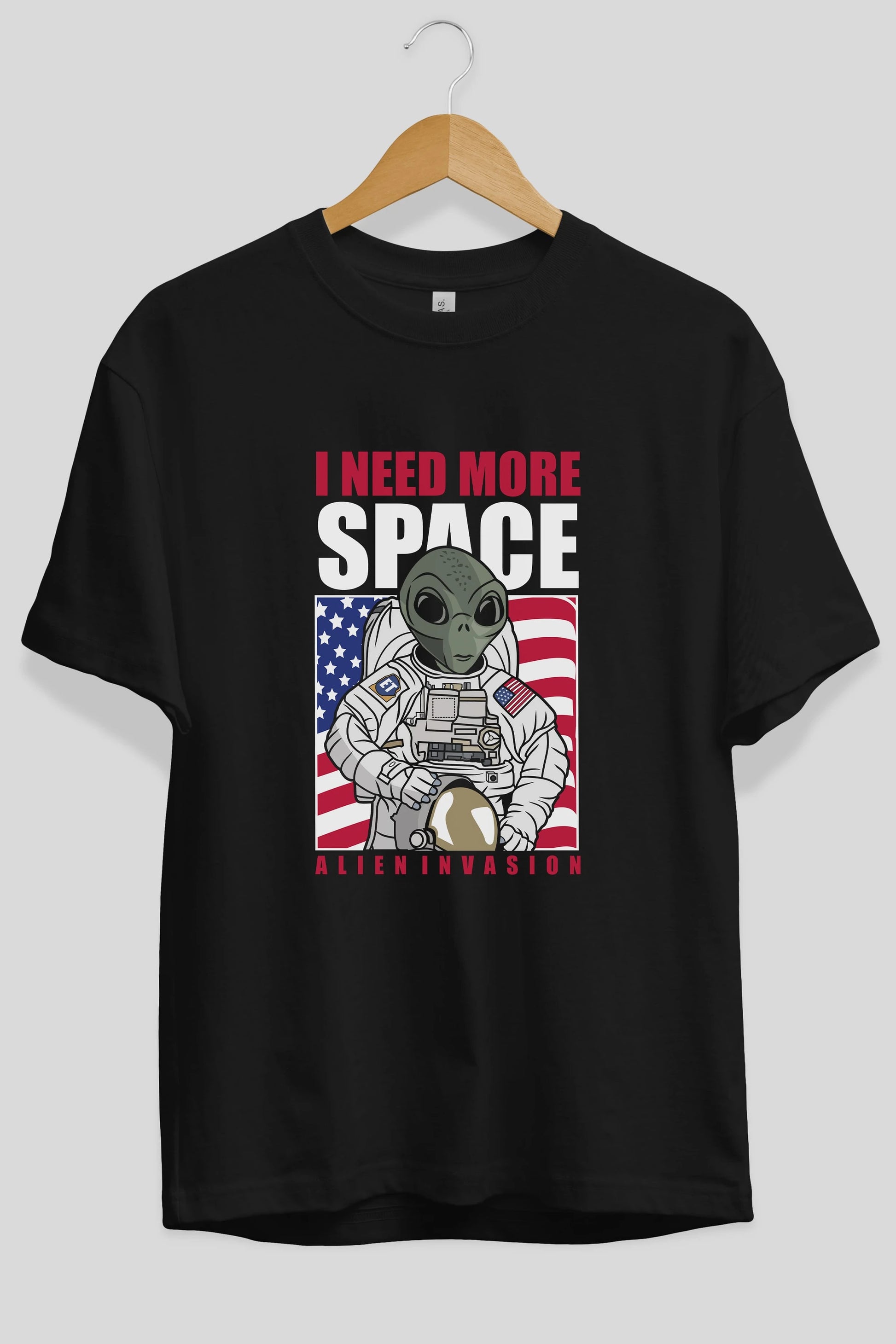 Alien Astronaut Ön Baskılı Oversize t-shirt Erkek Kadın Unisex %100 Pamuk tişort