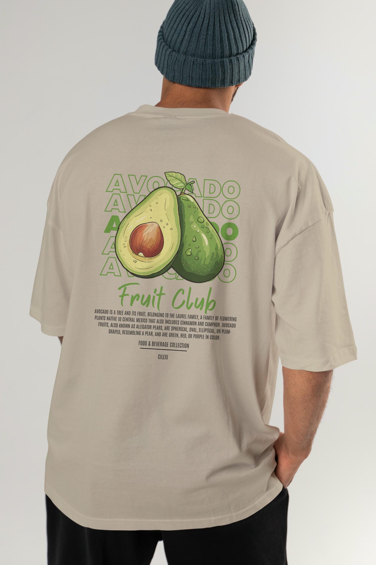 Avocado Arka Baskılı Oversize t-shirt Erkek Kadın Pamuk Bisiklet Yaka tişort