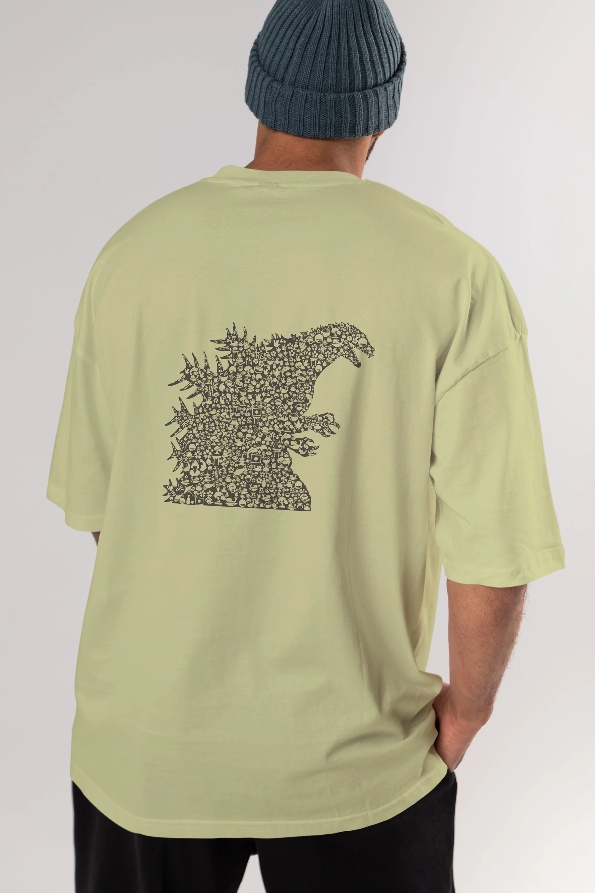 Godzilla Arka Baskılı Oversize t-shirt %100 pamuk Erkek Kadın Unisex