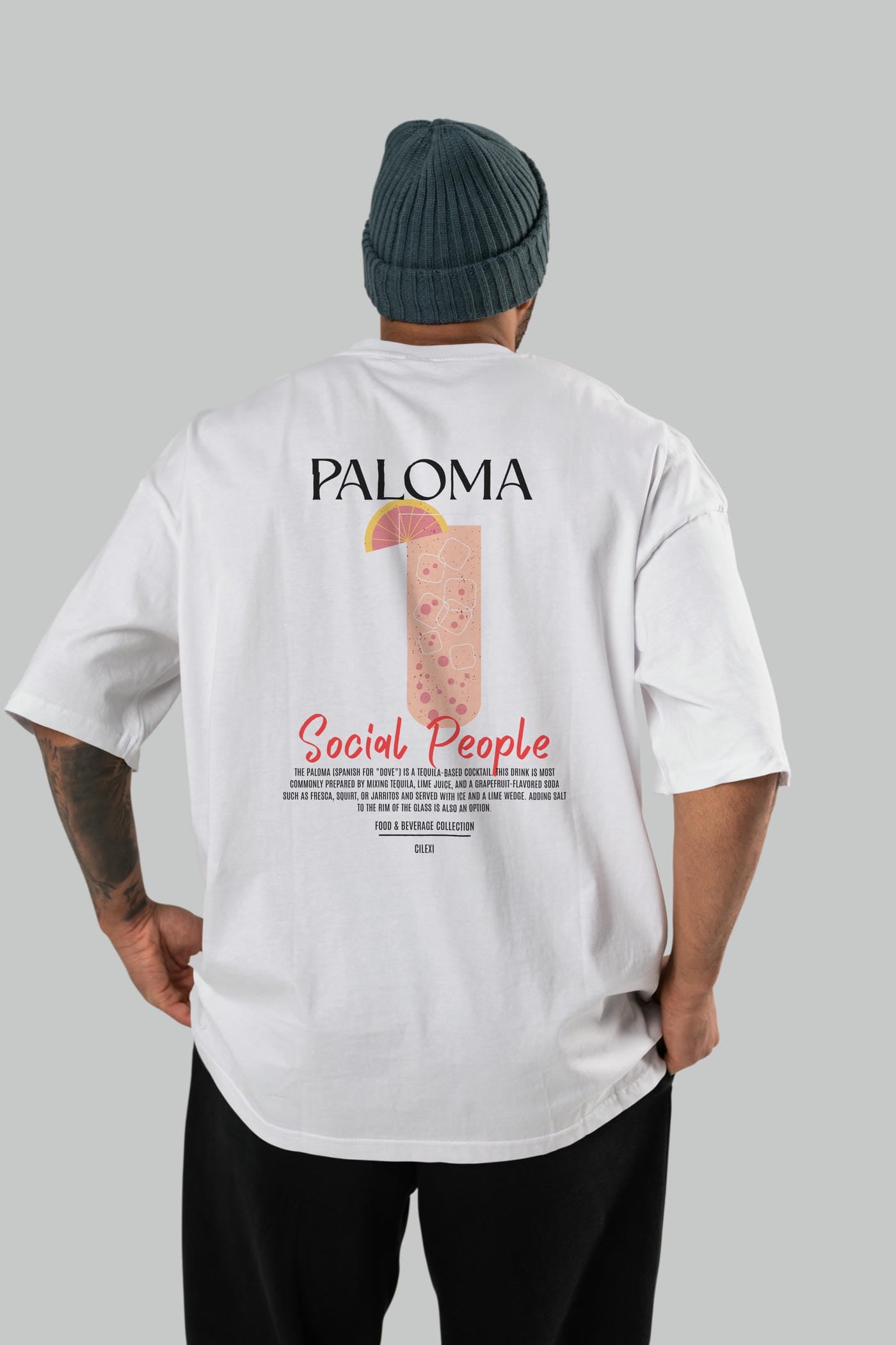 Paloma Kokteyl Serisi Baskılı Oversize t-shirt Erkek Kadın Unisex %100 Pamuk Bisiklet Yaka tişort