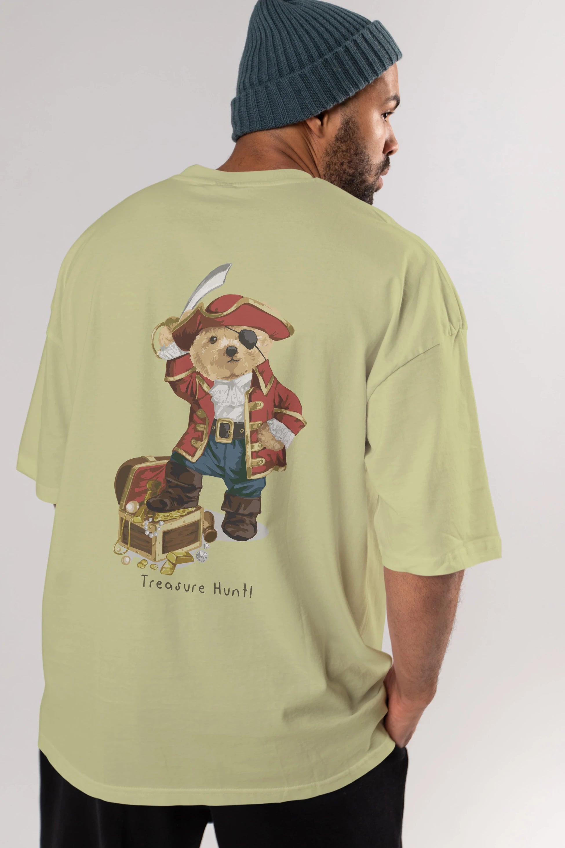 Teddy Bear Treasure Hunt Arka Baskılı Oversize t-shirt Erkek Kadın Unisex %100 Pamuk
