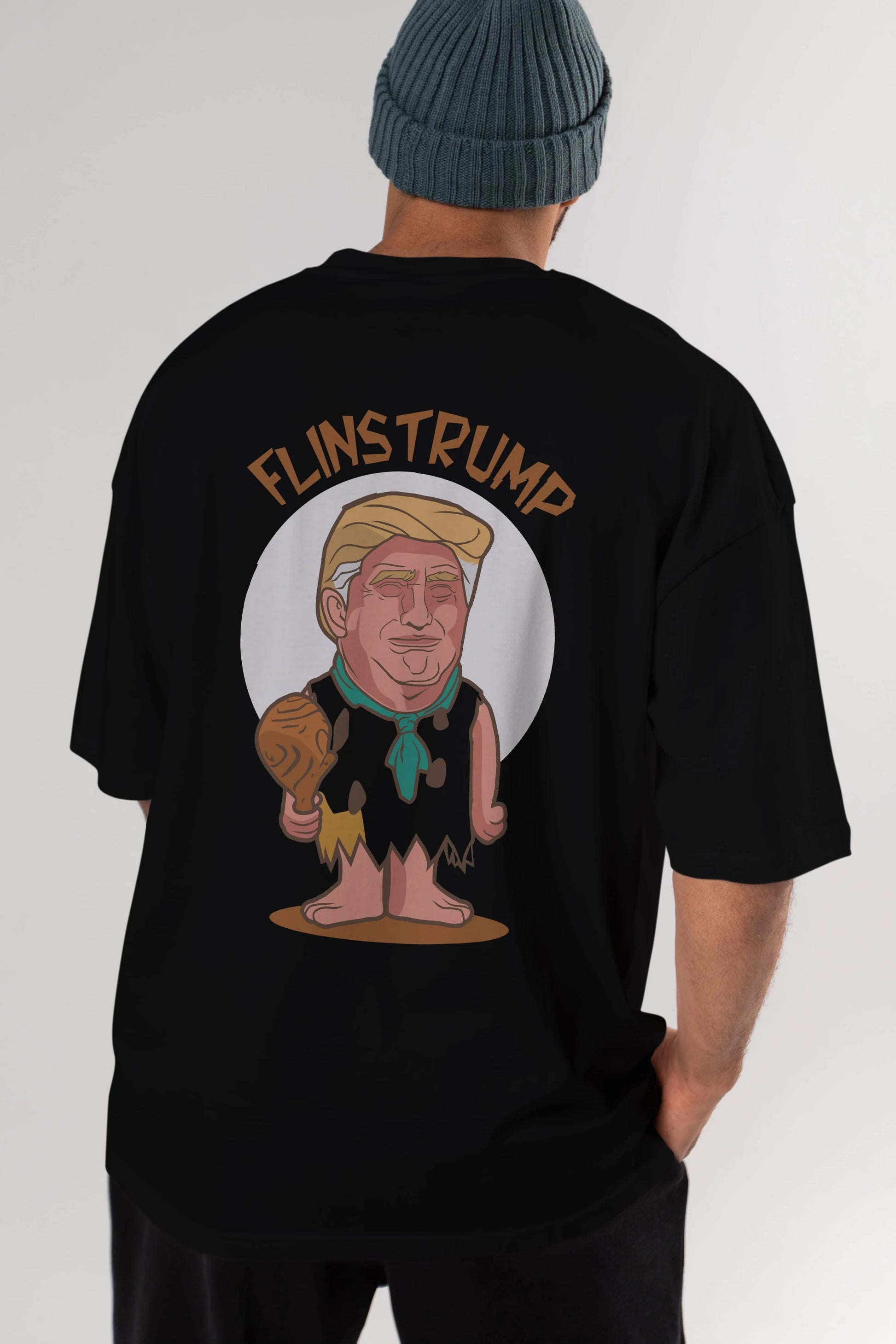 Flinstrump Arka Baskılı Oversize t-shirt Erkek Kadın Unisex %100 Pamuk tişort