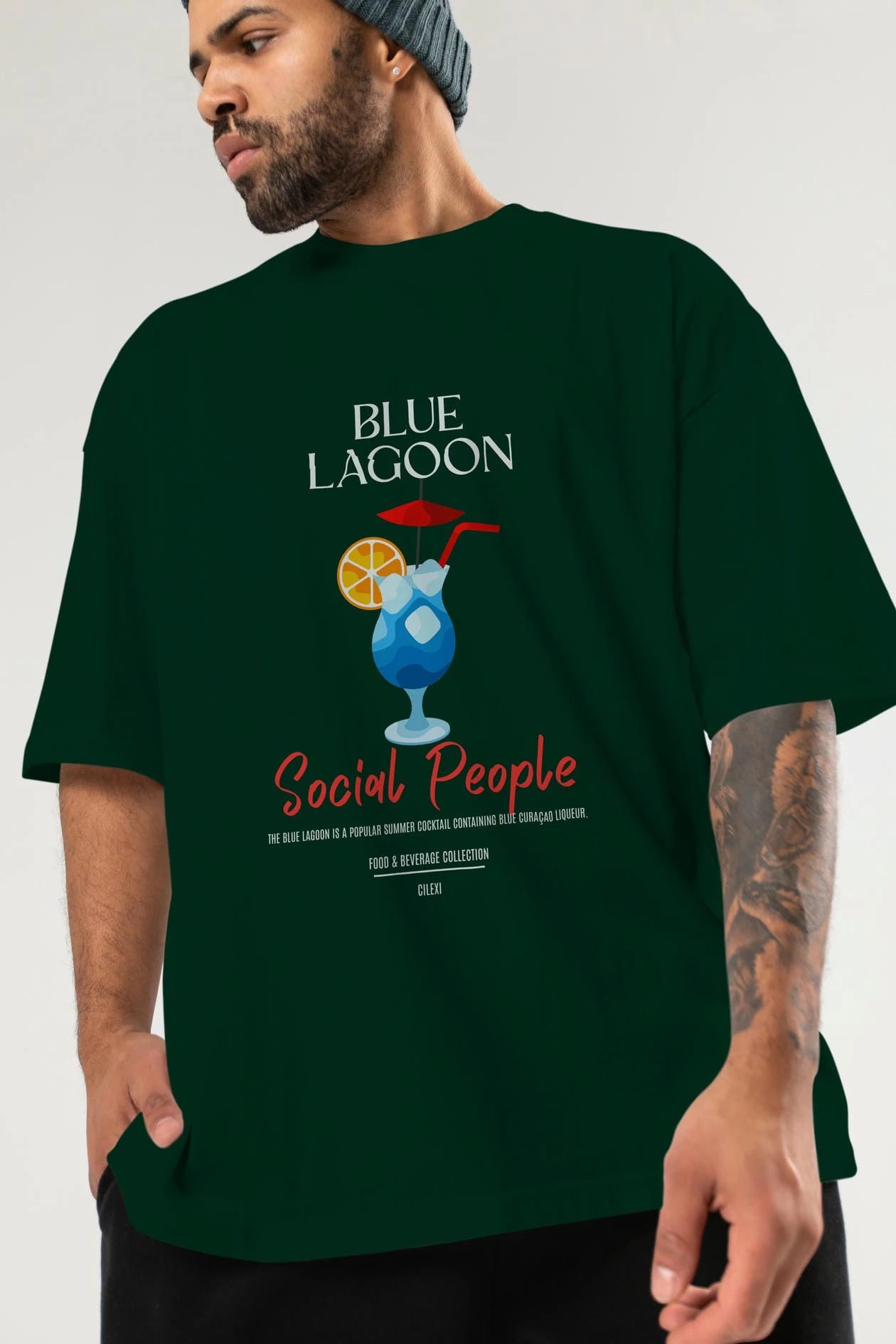 Blue Lagoon Kokteyl Serisi ön Baskılı Oversize t-shirt Erkek Kadın %100 Pamuk Bisiklet Yaka tişort
