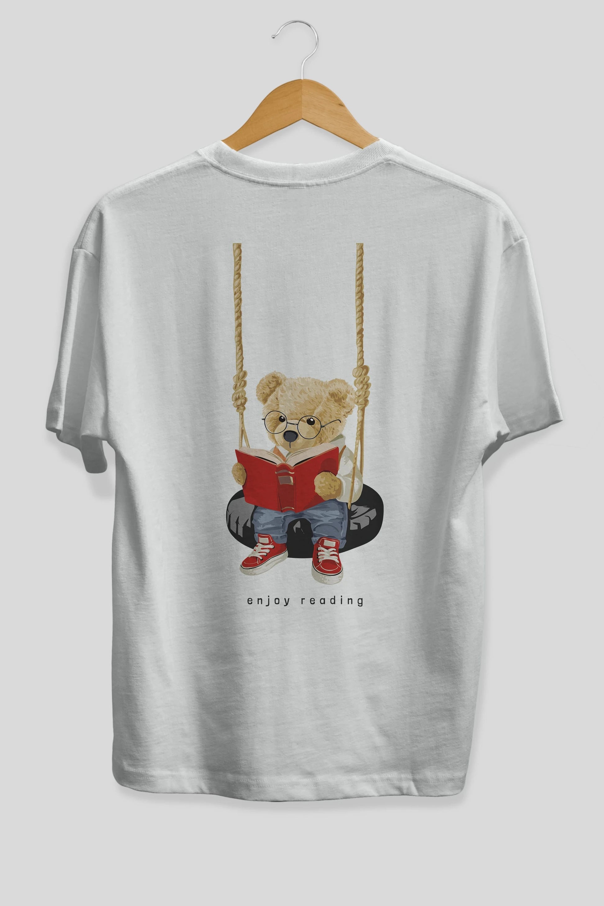 Teddy Bear Enjoy Reading Arka Baskılı Oversize t-shirt Erkek Kadın Unisex %100 Pamuk