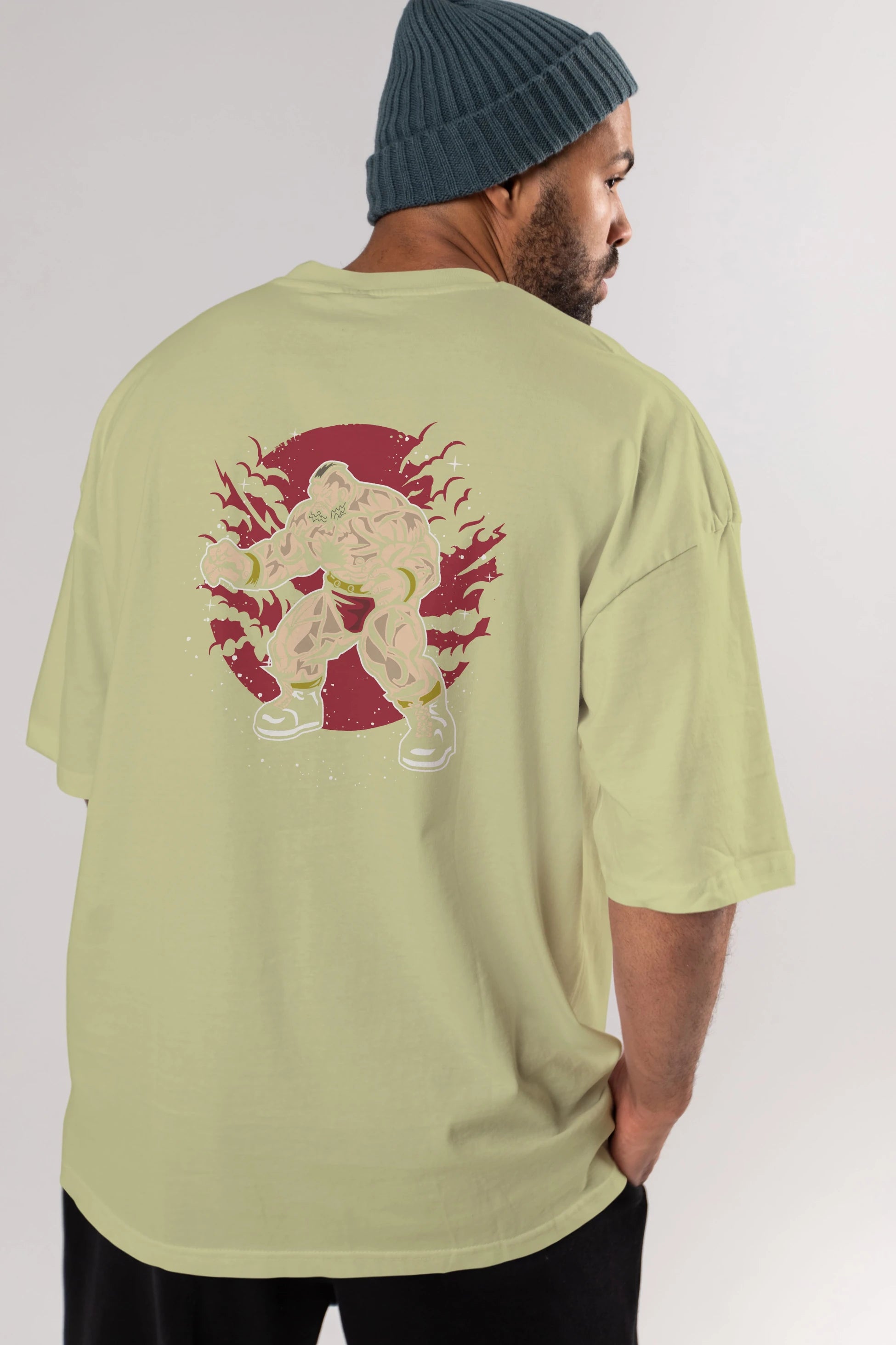 ZANGGIEF Arka Baskılı Oversize t-shirt Erkek Kadın Unisex %100 Pamuk