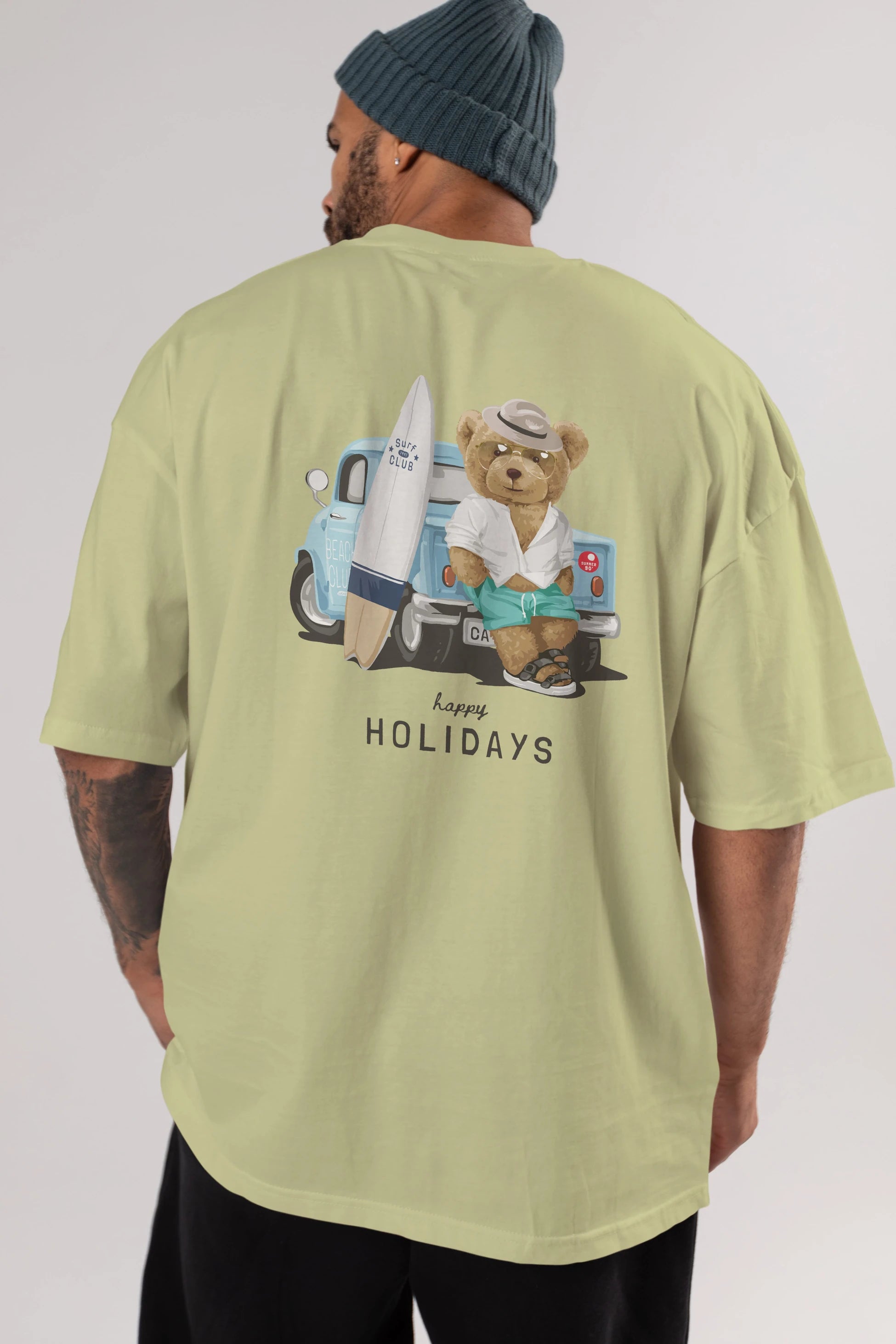 Teddy Bear Surf Club Arka Baskılı Oversize t-shirt Erkek Kadın Unisex %100 Pamuk